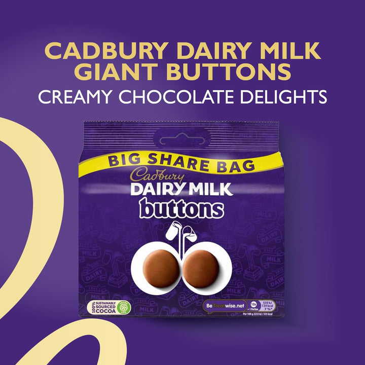 Cadbury Dairy Milk Giant Buttons Creamy Milk Chocolate Sharing Bag 330g
