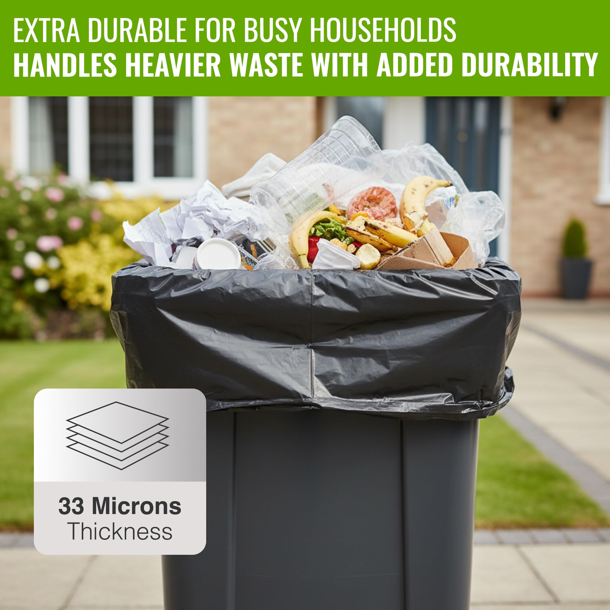 EcoBag Heavy Duty Refuse Sacks - 100L Capacity, 33μm Strength, 50 Pack | Recyclable 3