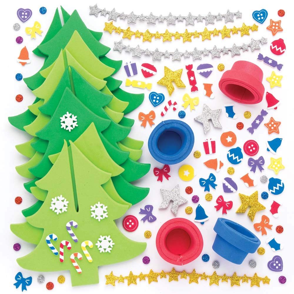 Baker Ross AR802 Felt Christmas Tree Craft Kit - 3D Foam Decorations for Kids Ages 3+ 4