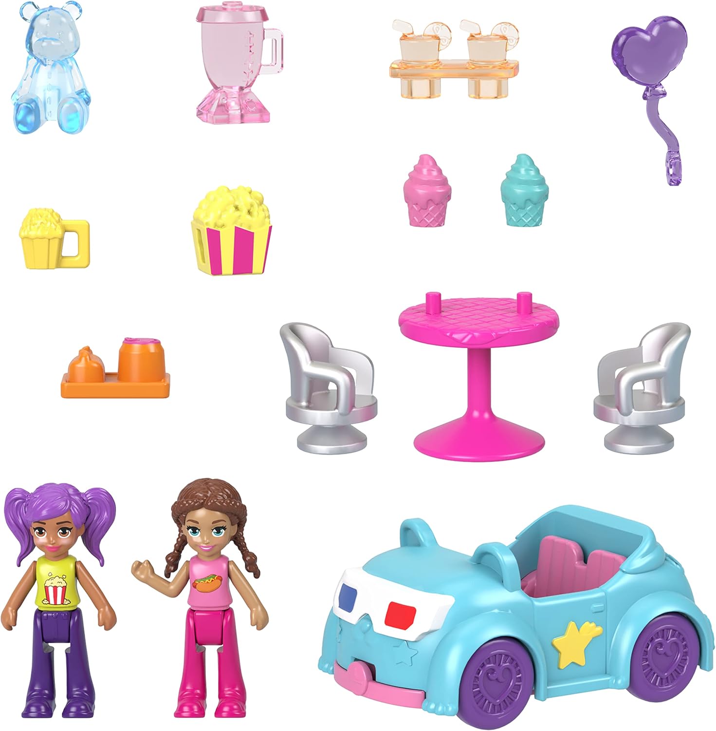 Polly Pocket Pollyville Drive-In Movie Theatre Playset - 3-Floor Interactive Playset with Micro Dolls & Car, Ages 4+