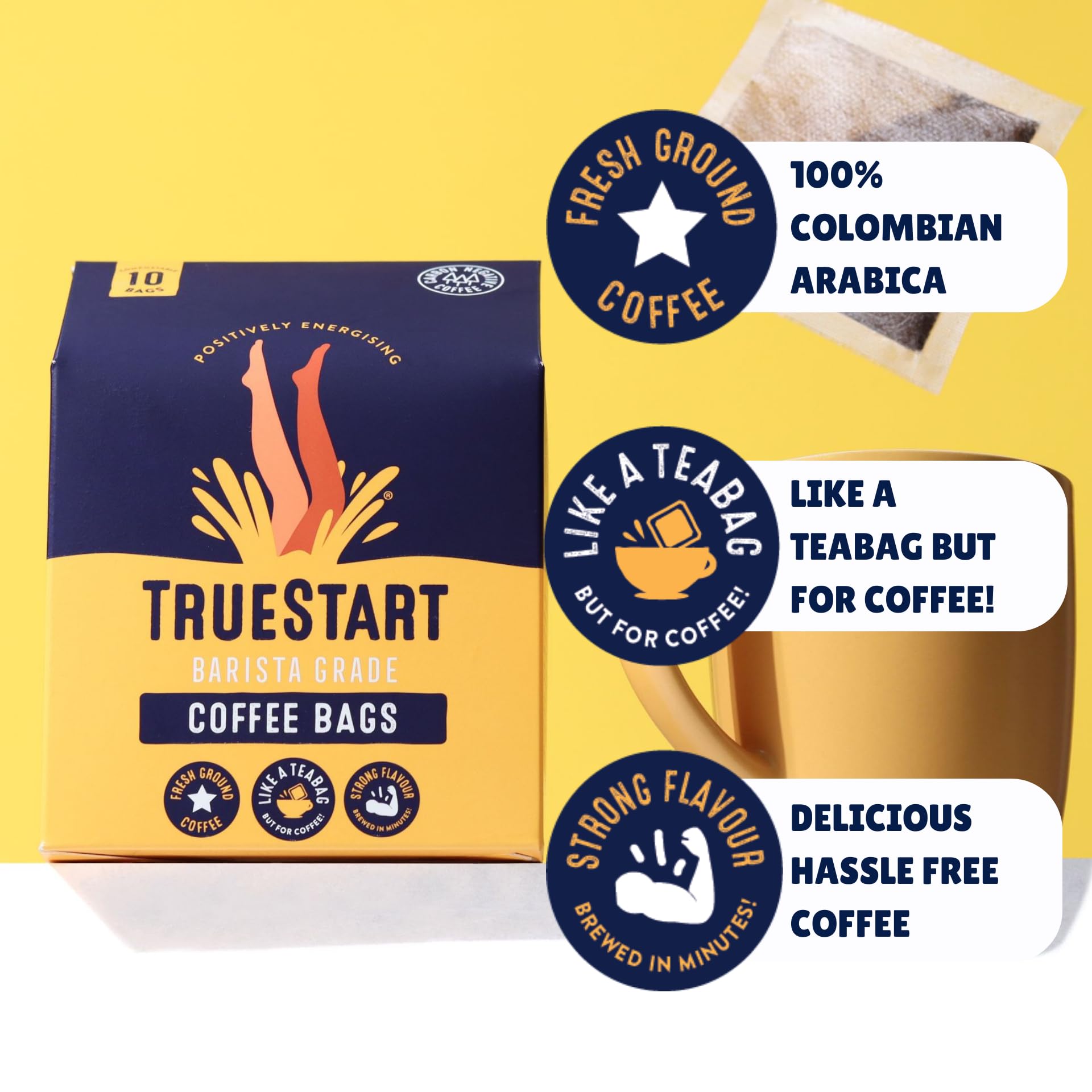 TrueStart - Smooth Energising Colombian Arabica Coffee Bags (10-Pack), Mycotoxin-Free, Gluten-Free, Rich in Antioxidants 4