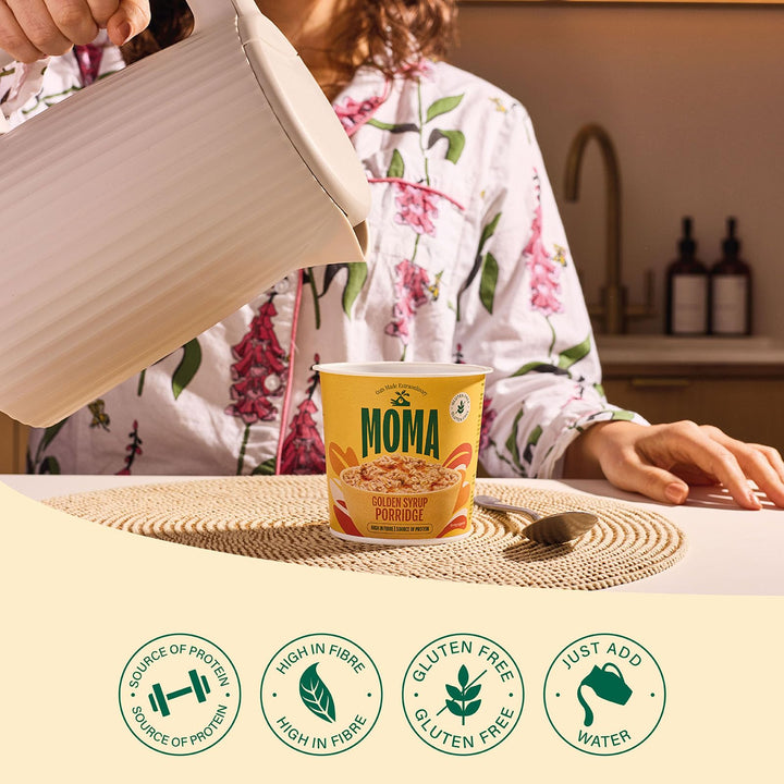 MOMA Instant Porridge Pots Golden Syrup 70g - Gluten Free, High Fibre, Source of Protein
