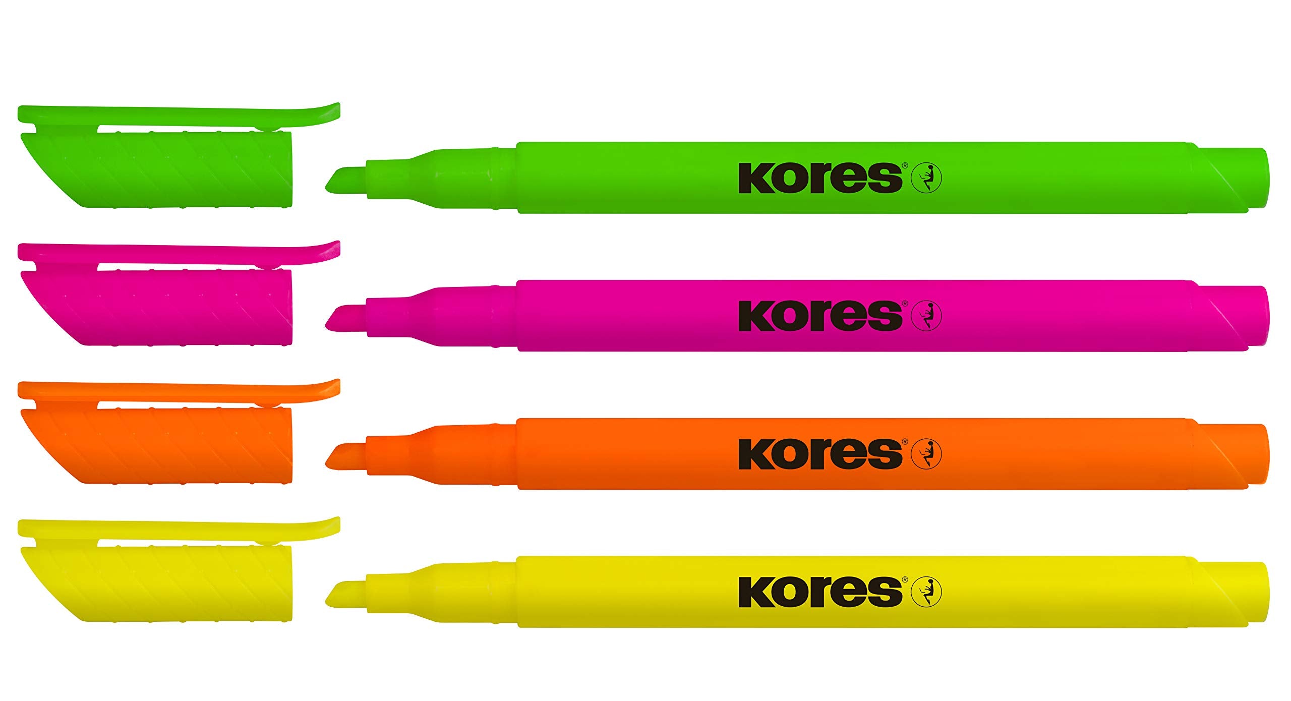 Kores High Liner Neon Highlighter Pens - Set of 4 | Chisel Tip 1-4mm | Water-Based Ink 2