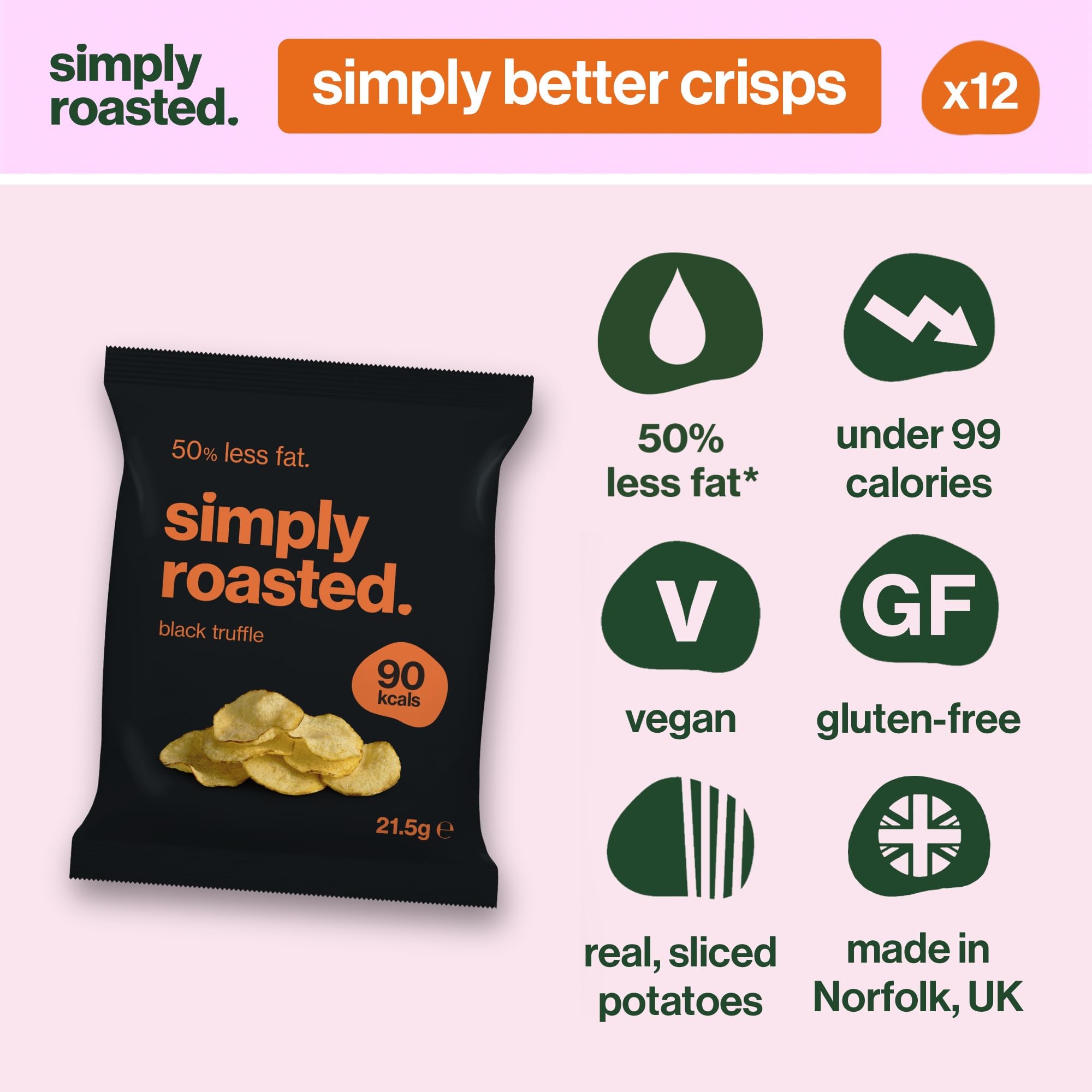 Simply Roasted Black Truffle Crisps - 12 x 21.5g Multipack | Roasted, Never Fried