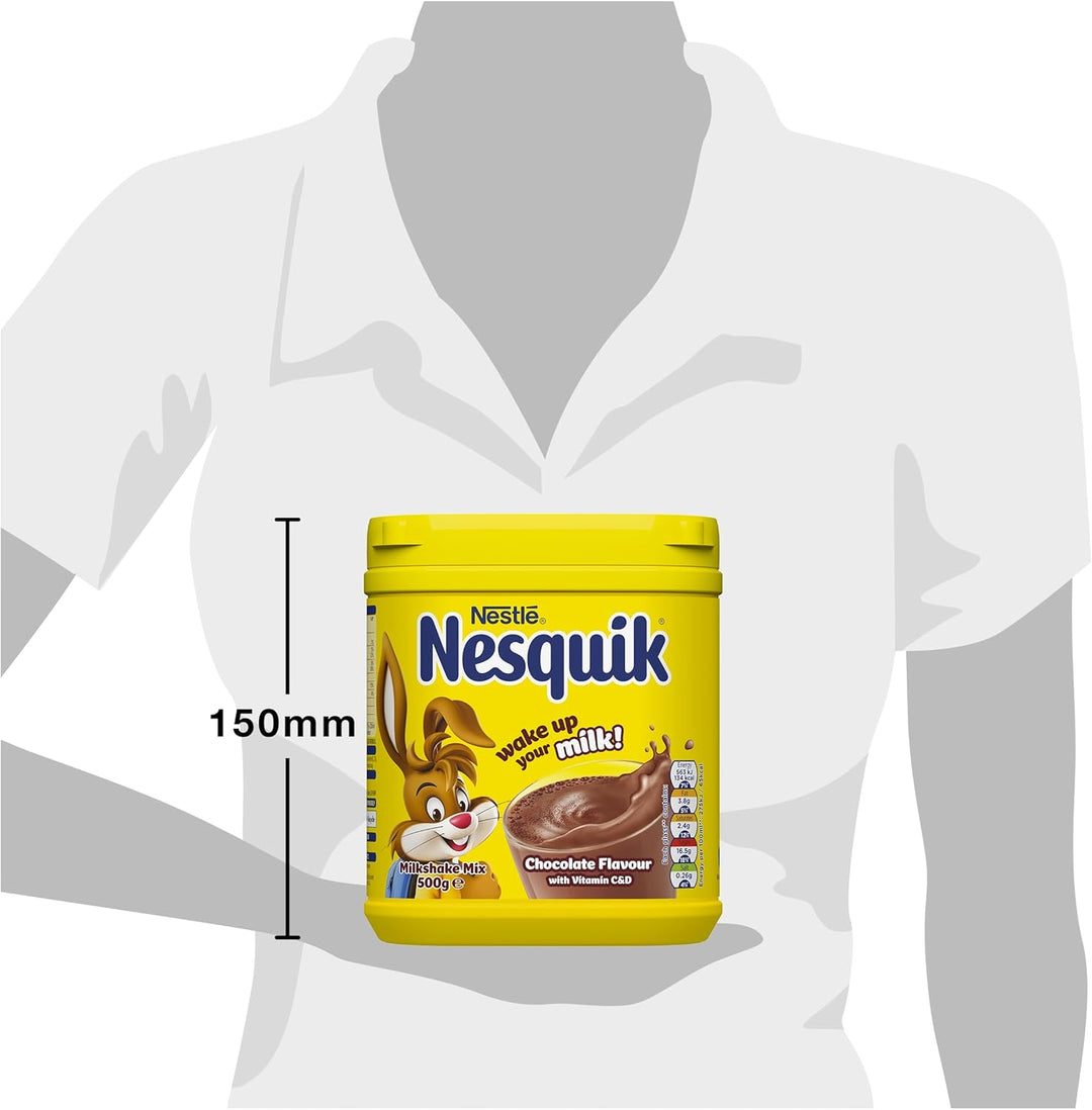 Nesquik Chocolate Flavoured Milkshake Powder 500g Tub (Pack of 10) - Gluten Free, No Artificial Additives, Fortified with Vitamins C & D