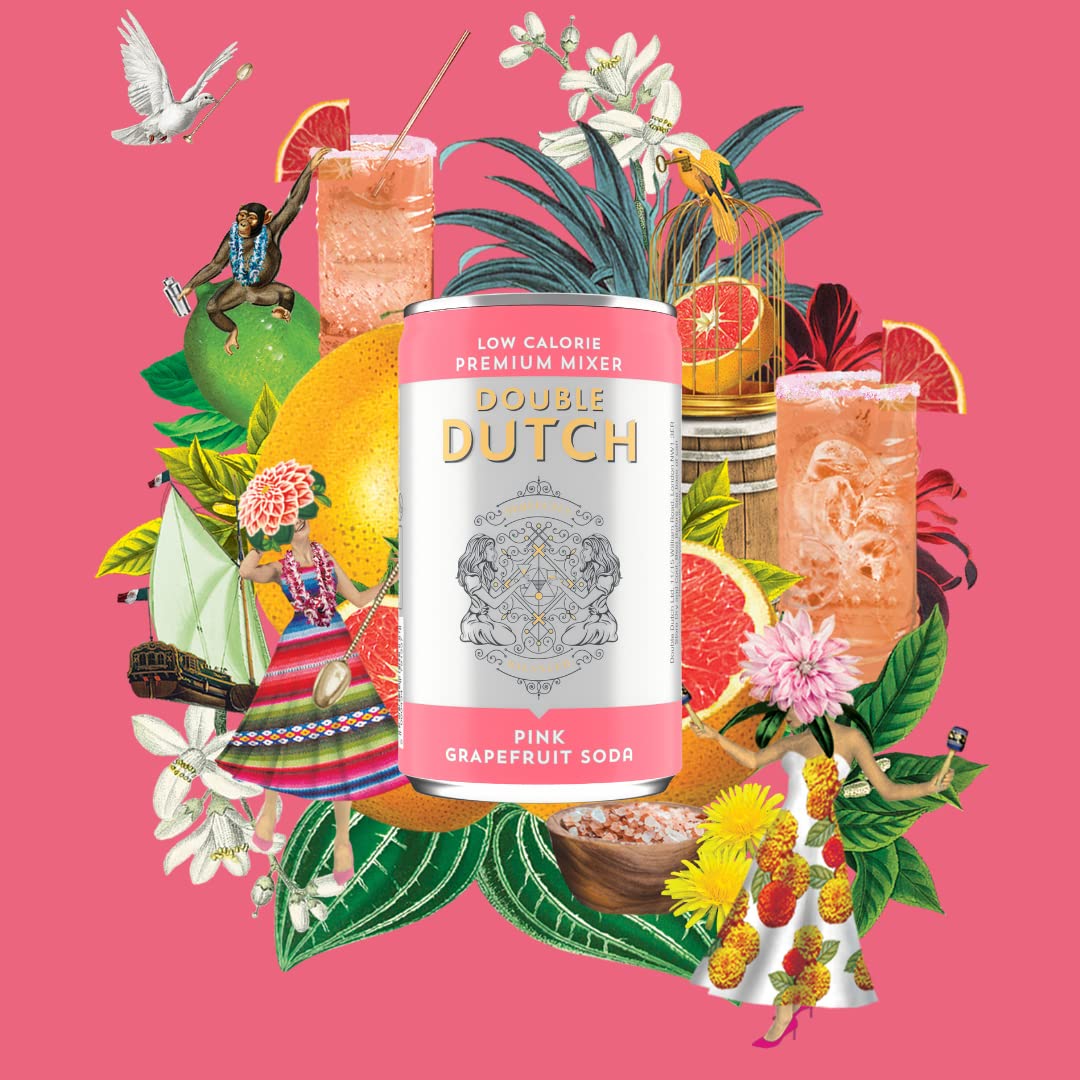 Double Dutch Pink Grapefruit Soda - Low Calorie, Natural Ingredients | 6 x 150ml Cans