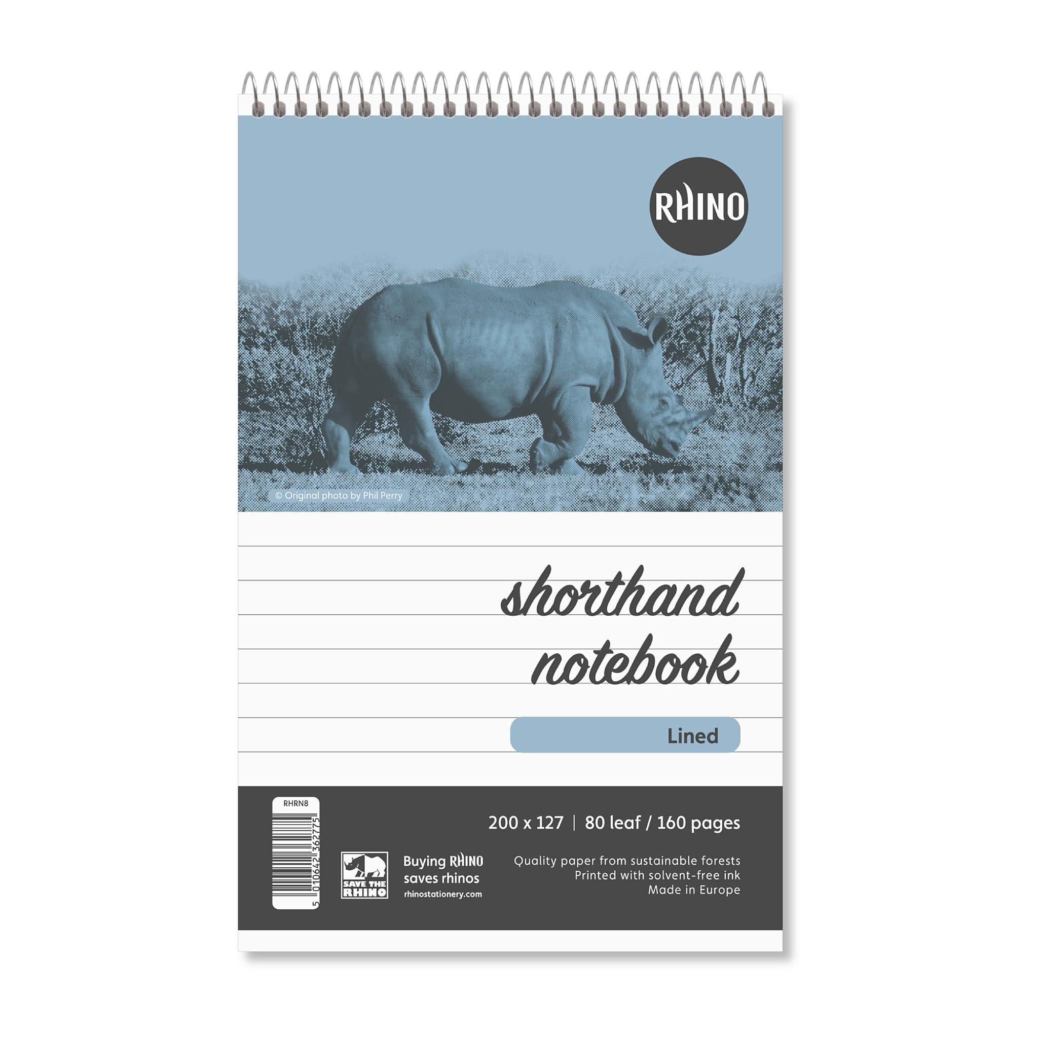 Rhino Shorthand Notebook - 160 Pages, 8mm Lined, Reporter Pad | 8x5 Inches | 1-Pack 1