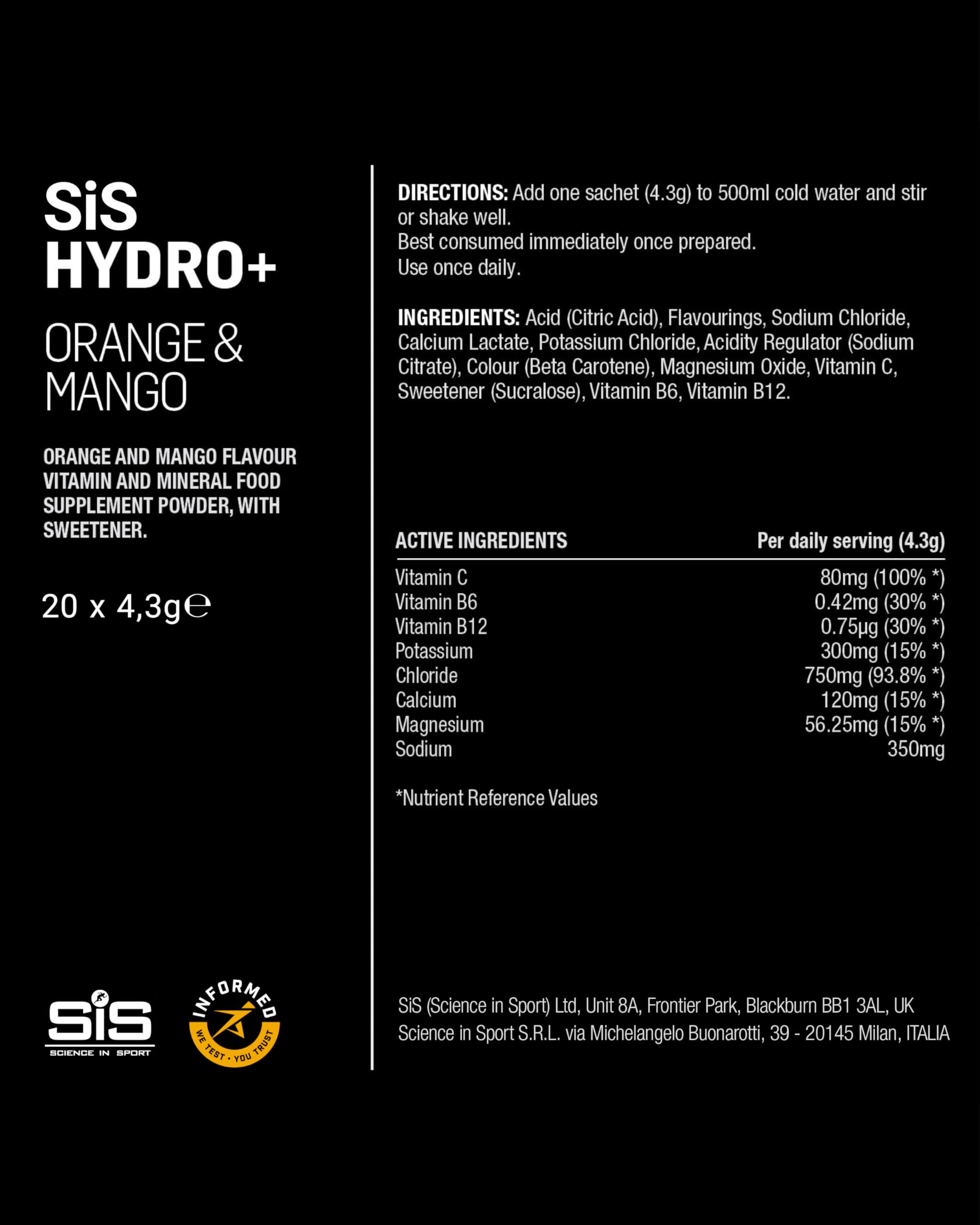 Science in Sport Hydro+ Electrolytes Powder Sachets - 20 Servings | Orange Mango | Supports Electrolyte Balance 5