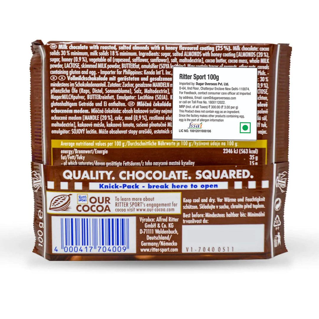 Ritter Sport Nut Selection Honey Salted Almonds, 100g