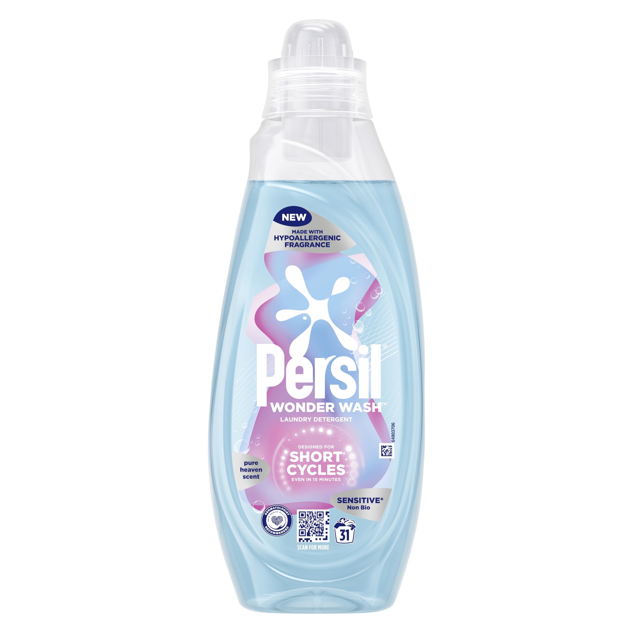 Persil Wonder Wash Sensitive Non Bio Liquid Detergent - Fast-Acting Formula for Short Cycles