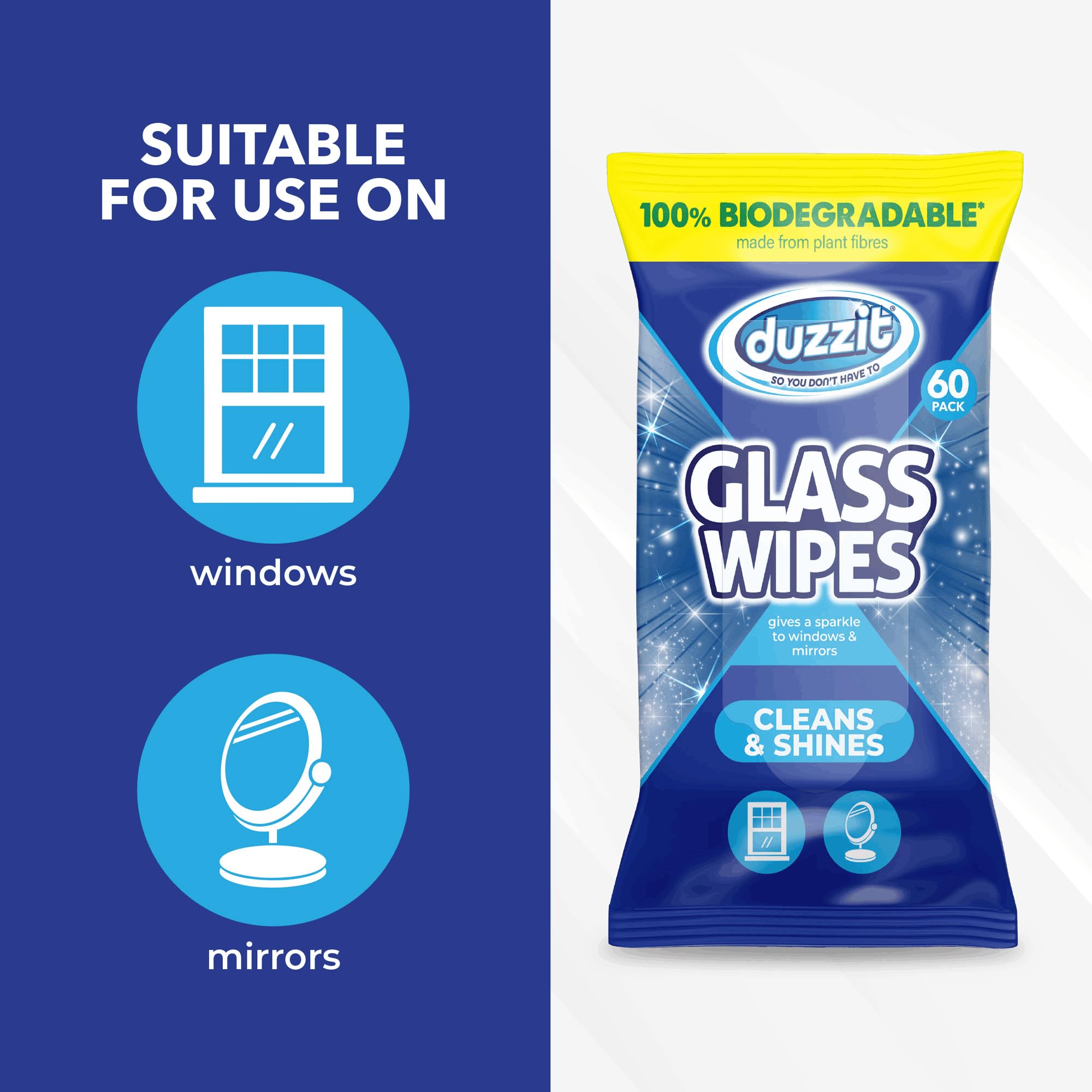 Duzzit Glass Wipes - Streak-Free Shine | 60 Count | Citrus Scent 2