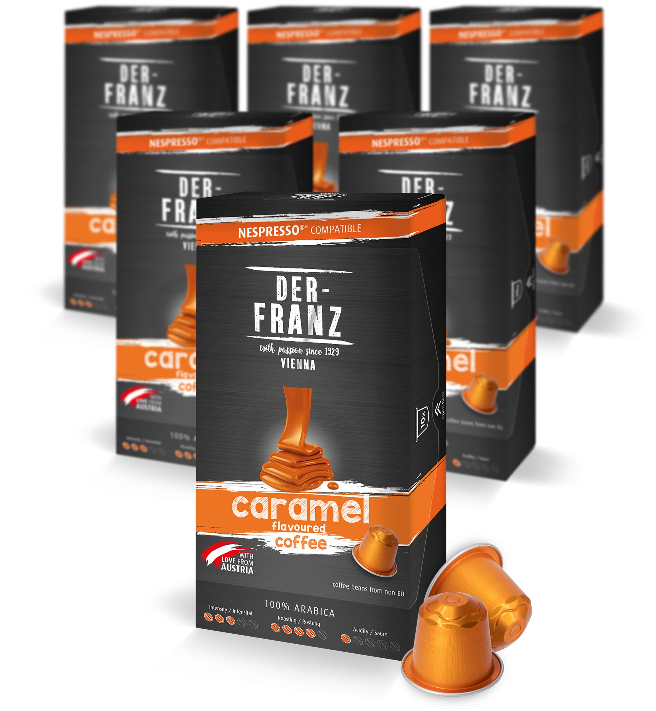 Der-Franz Nespresso Compatible Coffee Capsules, Caramel Flavor, 60 Count (6 x 10) 1