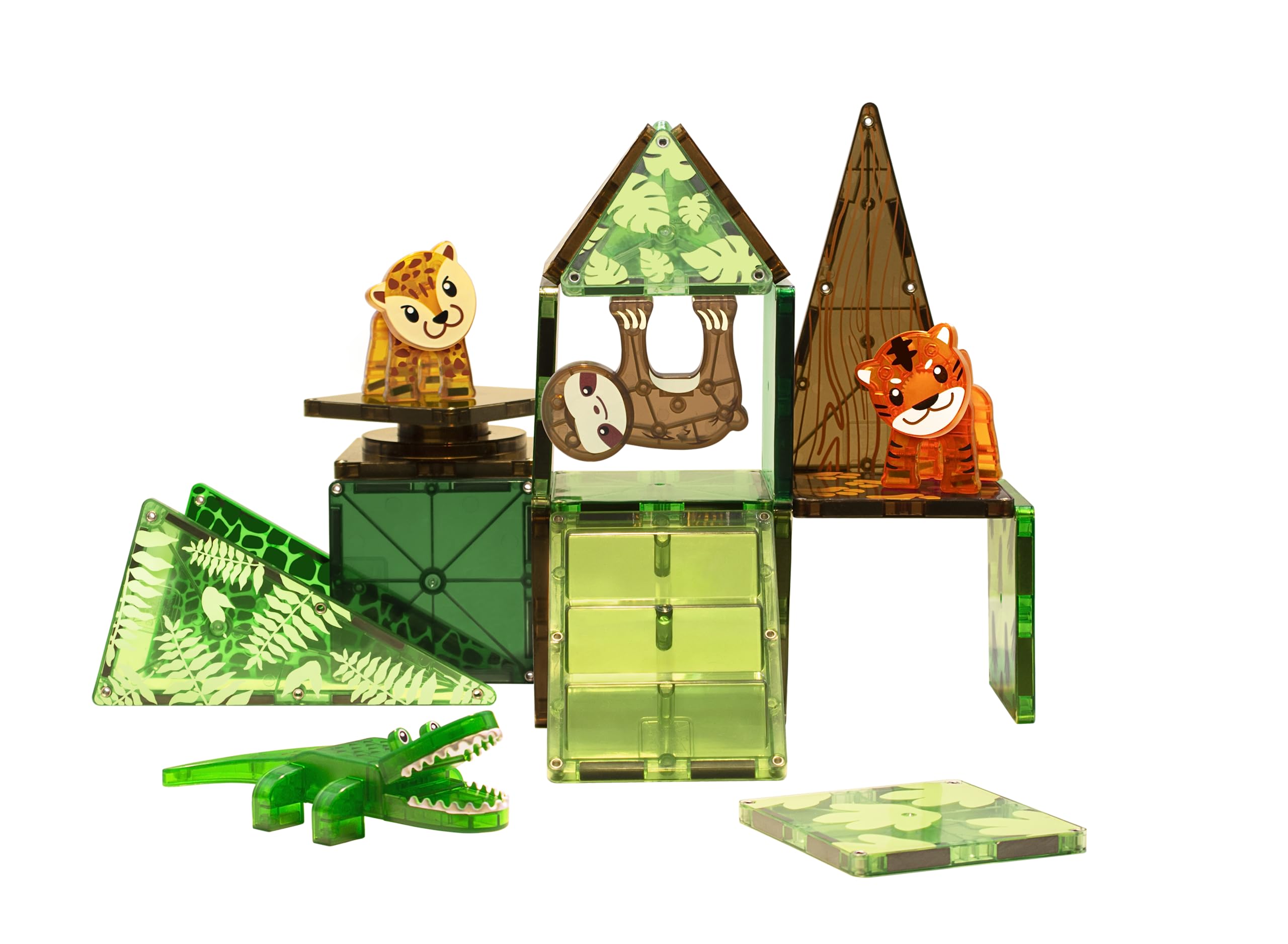 Magna-Tiles Jungle Animals 25-Piece Set - 3D magnetic building tiles, Clear Colors 5