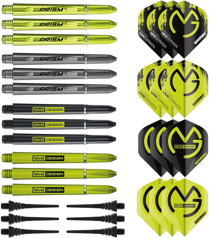 WINMAU Michael van Gerwen MvG Softip Gift Set - 50 Piece Darts Set with 4 Sets of Flights, Shafts, and Accessories