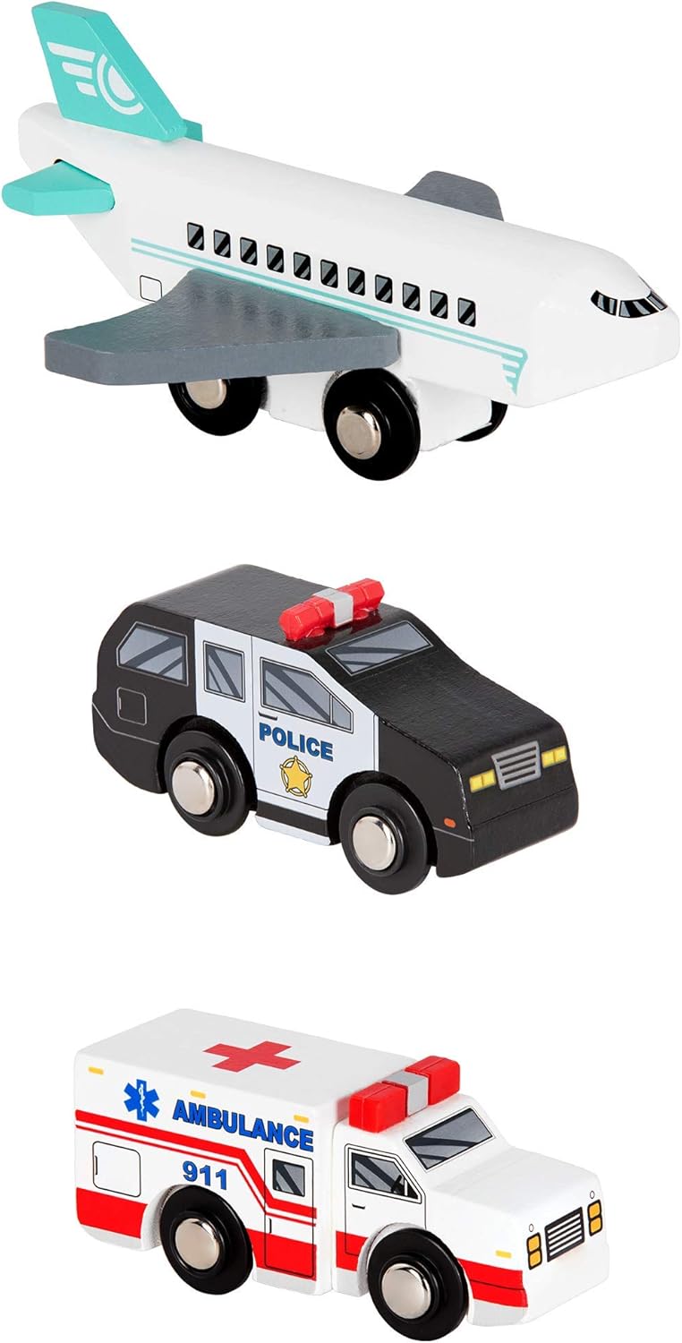 Battat Wooden Vehicles Set - 6pc Rescue & Construction Toy Cars for Kids 2