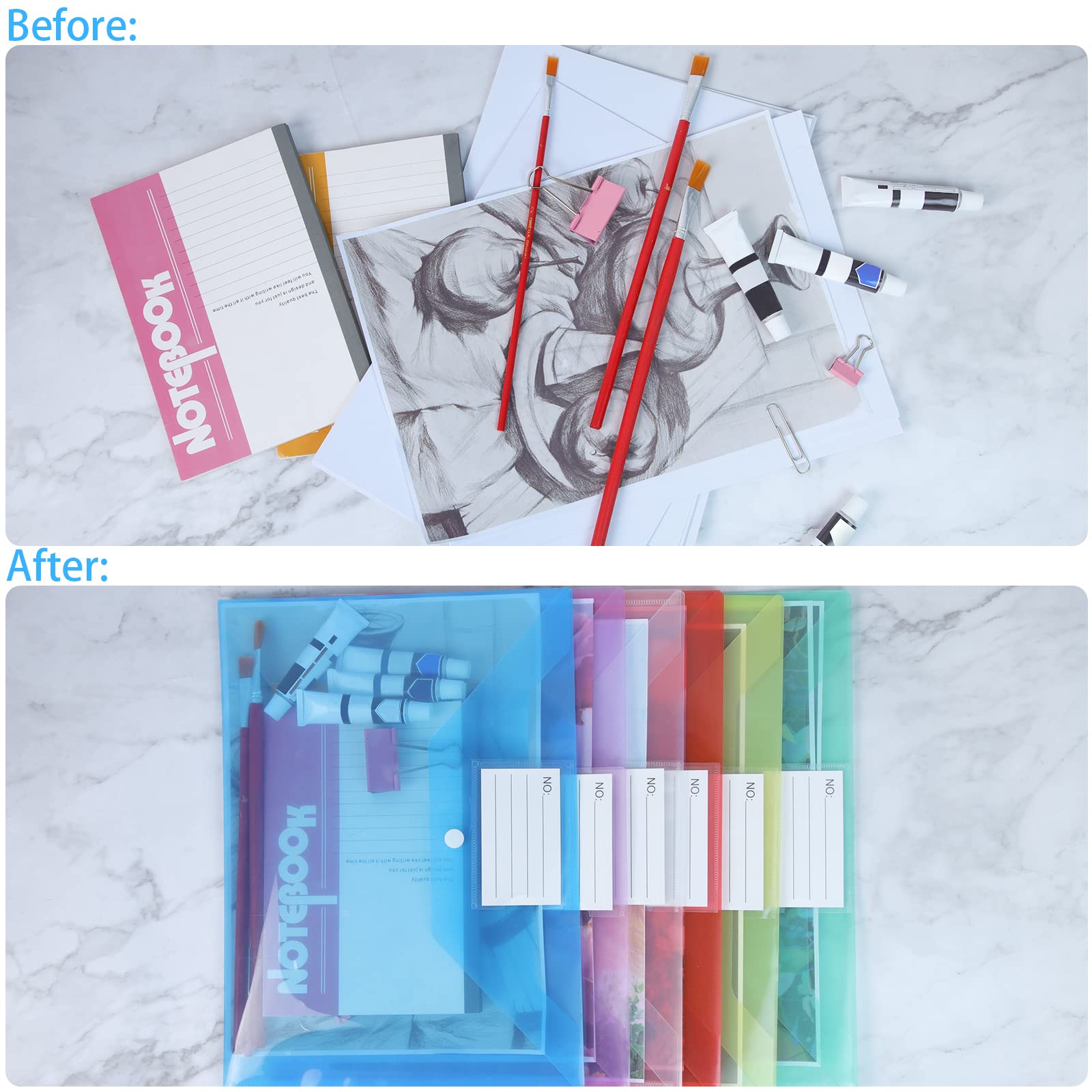 GoodtoU Plastic A4 File Folders with Popper Closure and Label Pocket | Holds 150 Sheets | 12 Pack 7
