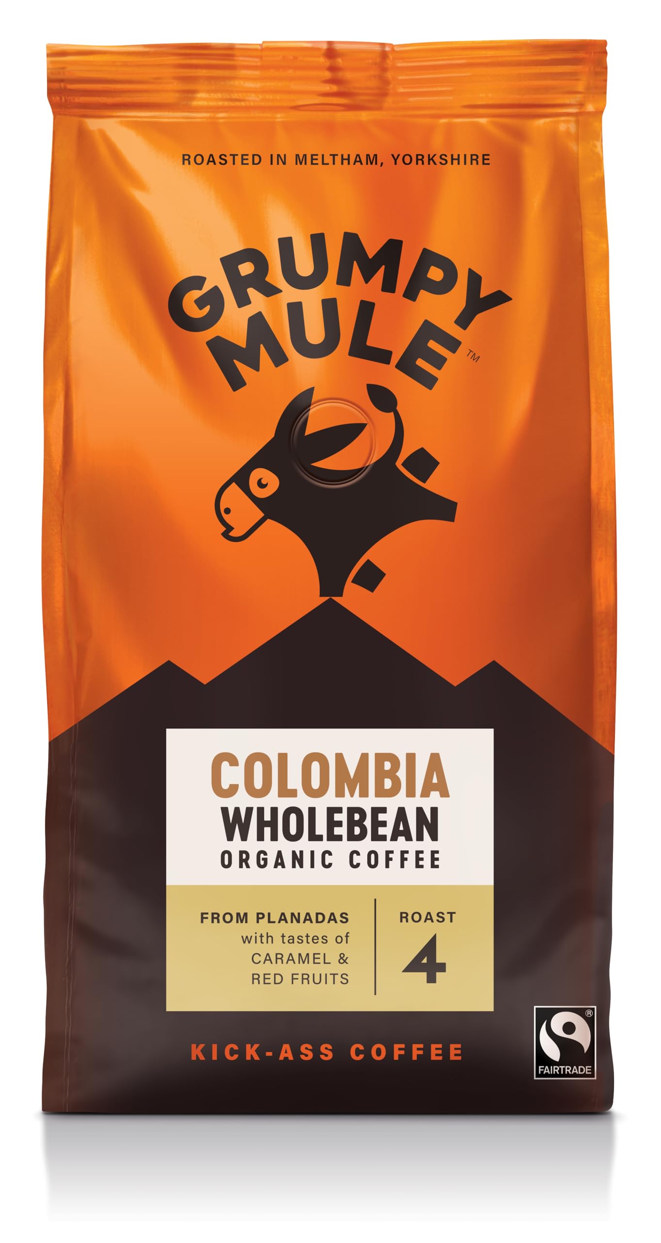 Grumpy Mule Colombia Planadas Organic Whole Coffee Beans - Medium-Dark Roast | Caramel & Red Fruit
