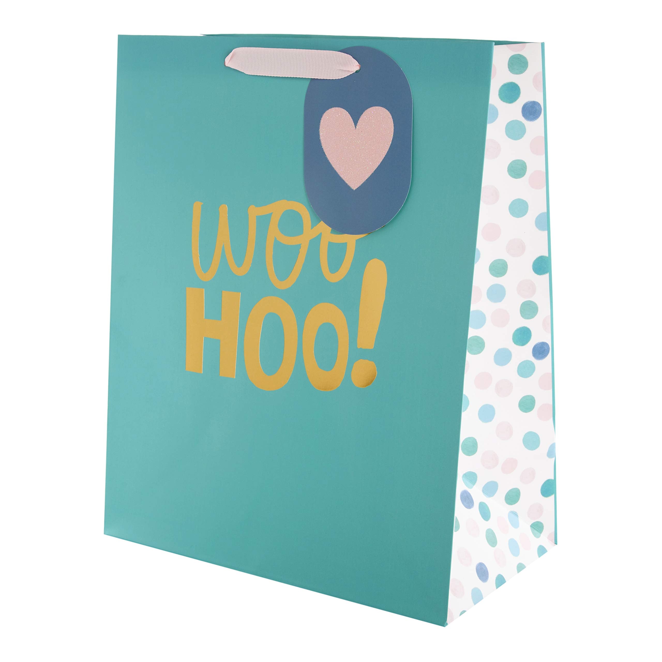 Hallmark Large Multi-Occasion Gift Bag - Woo Hoo Text Design | Turquoise | 33 cm x 26.5 cm x 14.6 cm
