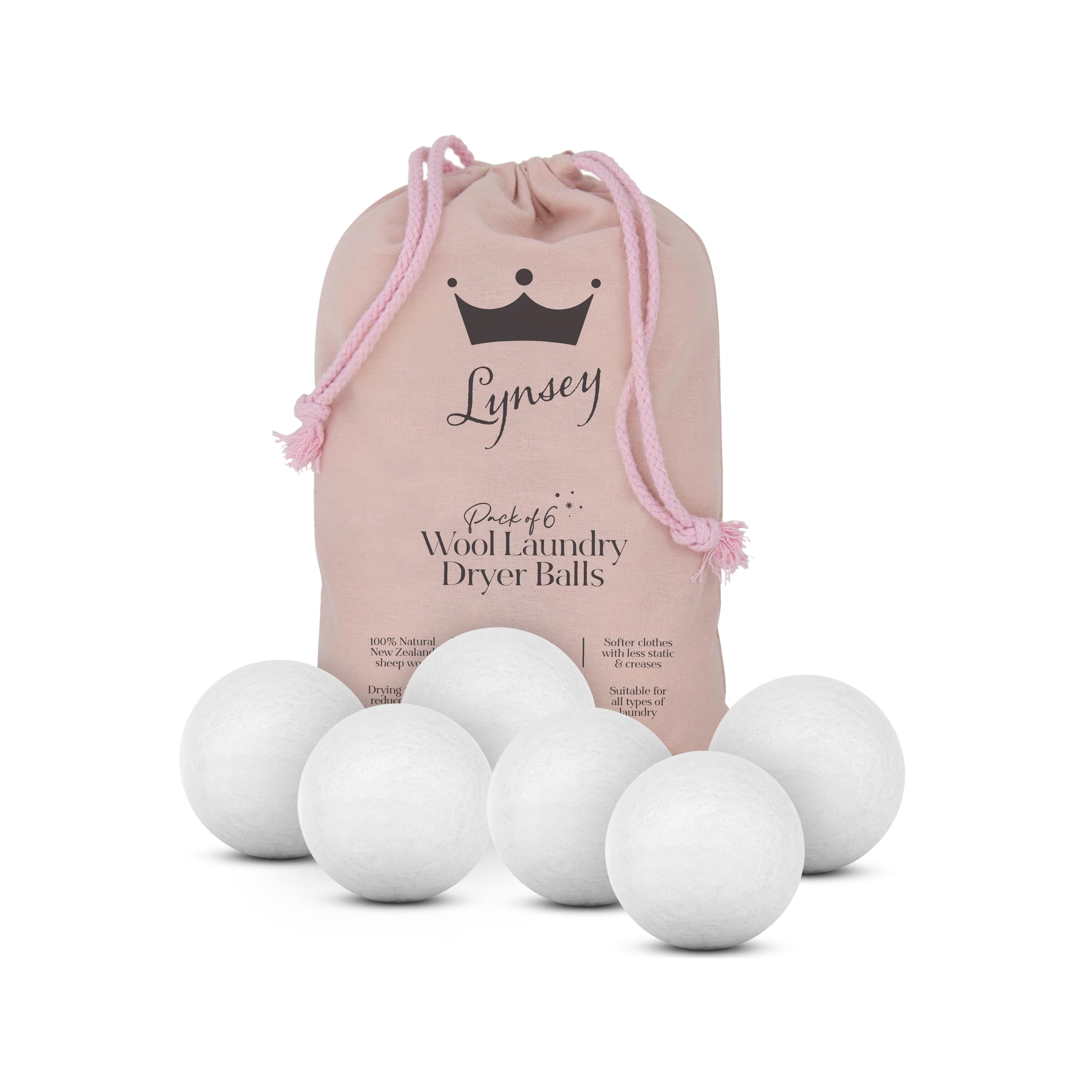 Swan - Queen of Clean 6 Natural Wool Dryer Balls in Drawstring Bag 1