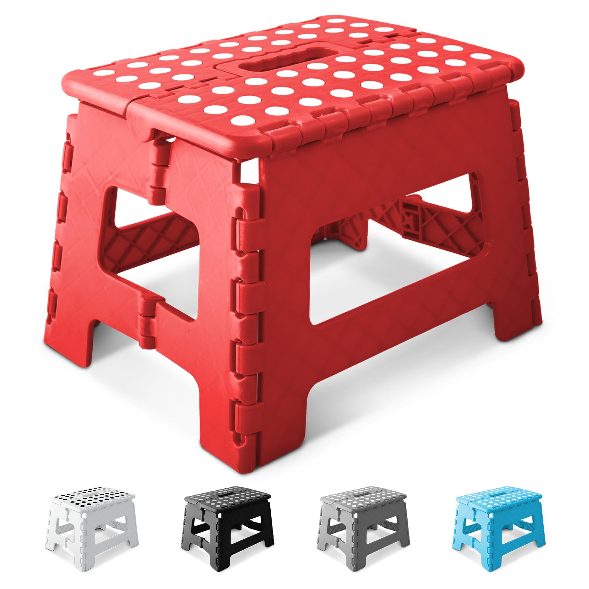 KEPLIN 9 Inch Folding Step Stool - Heavy Duty Plastic | 150kg Capacity | Red 1