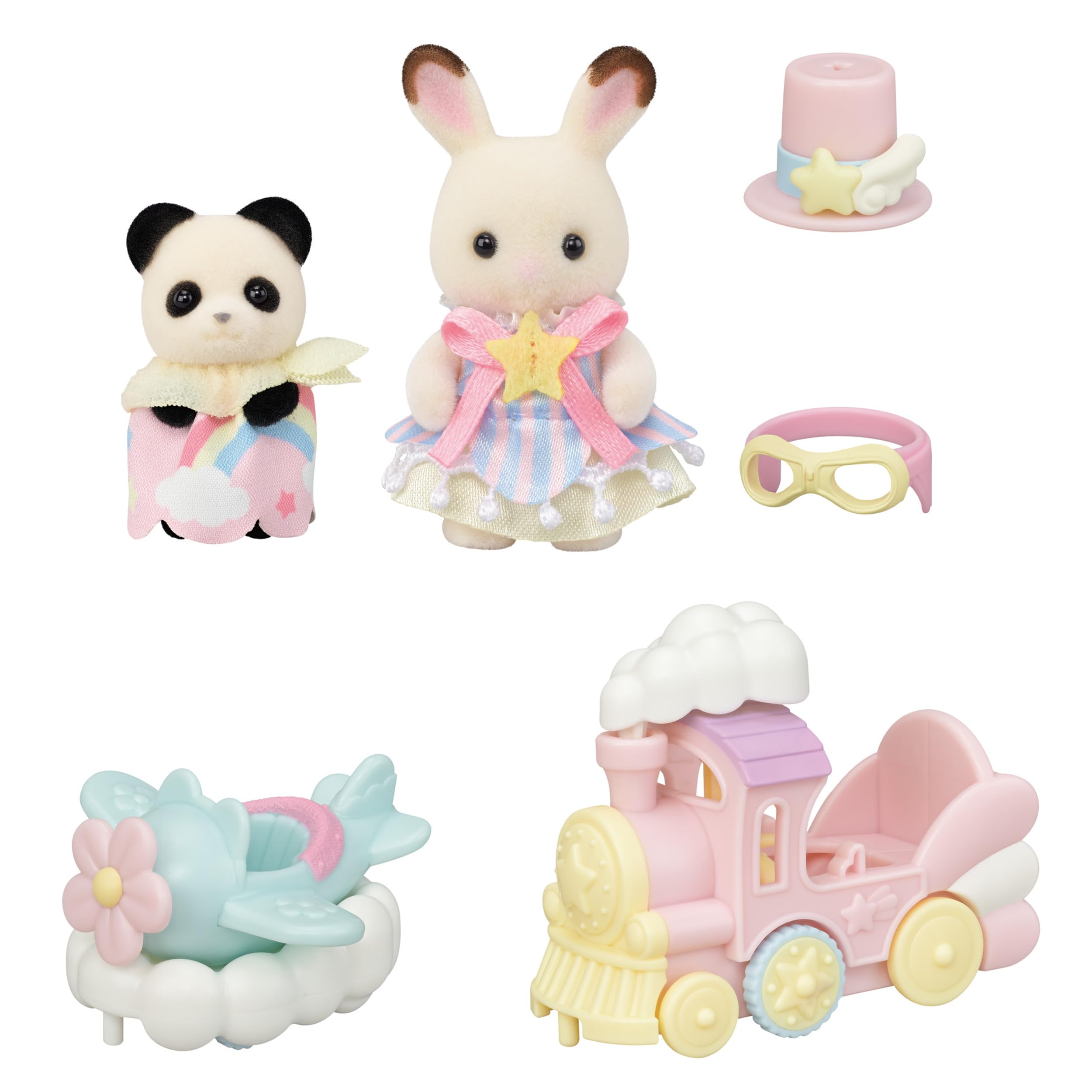 Sylvanian Families 5819 Amusement Park Ride Set - Plane & Train | Includes 2 Babies