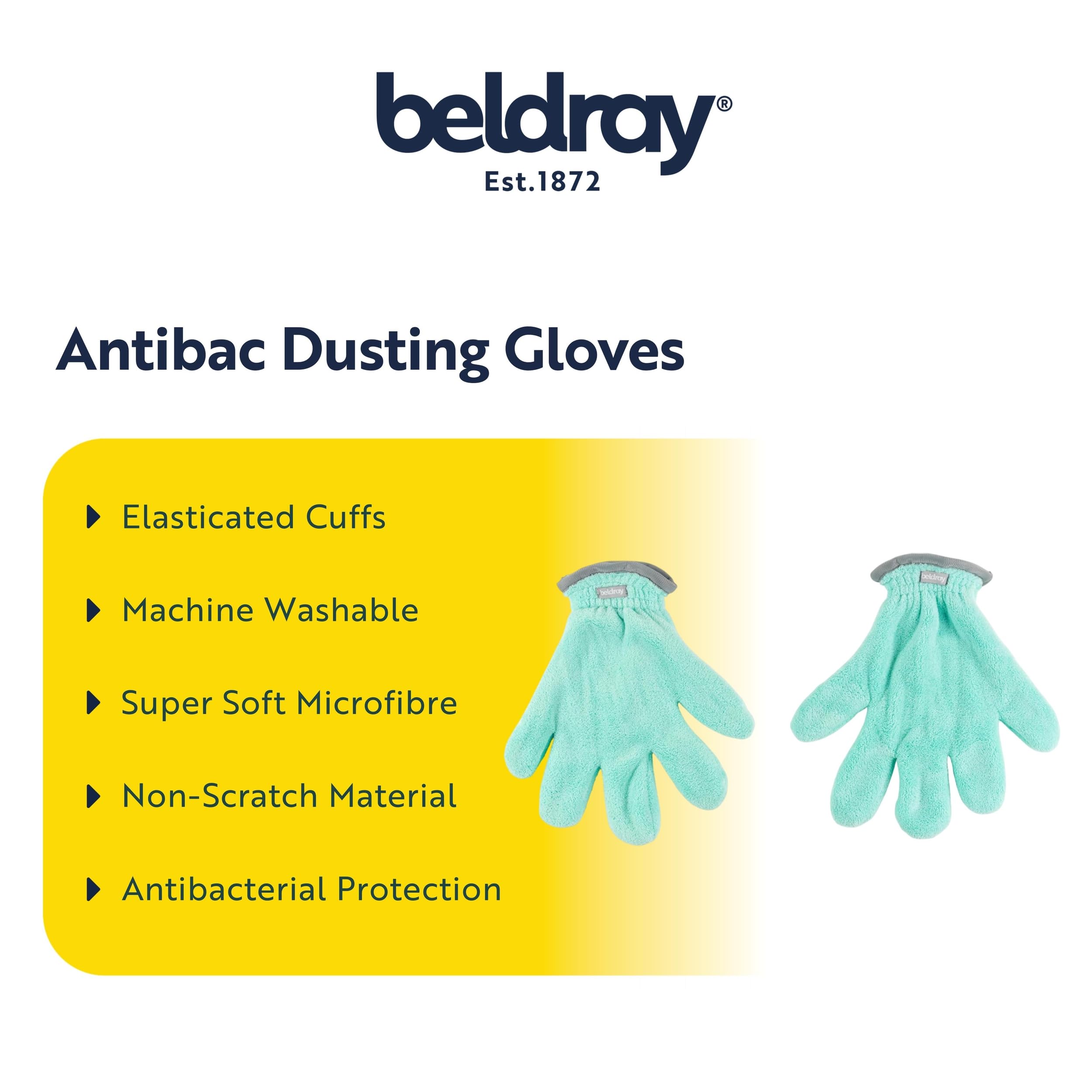 Beldray Antibac Dusting Gloves Set – Pack of 2 Microfibre Cleaning Mitts, Green, One Size 2