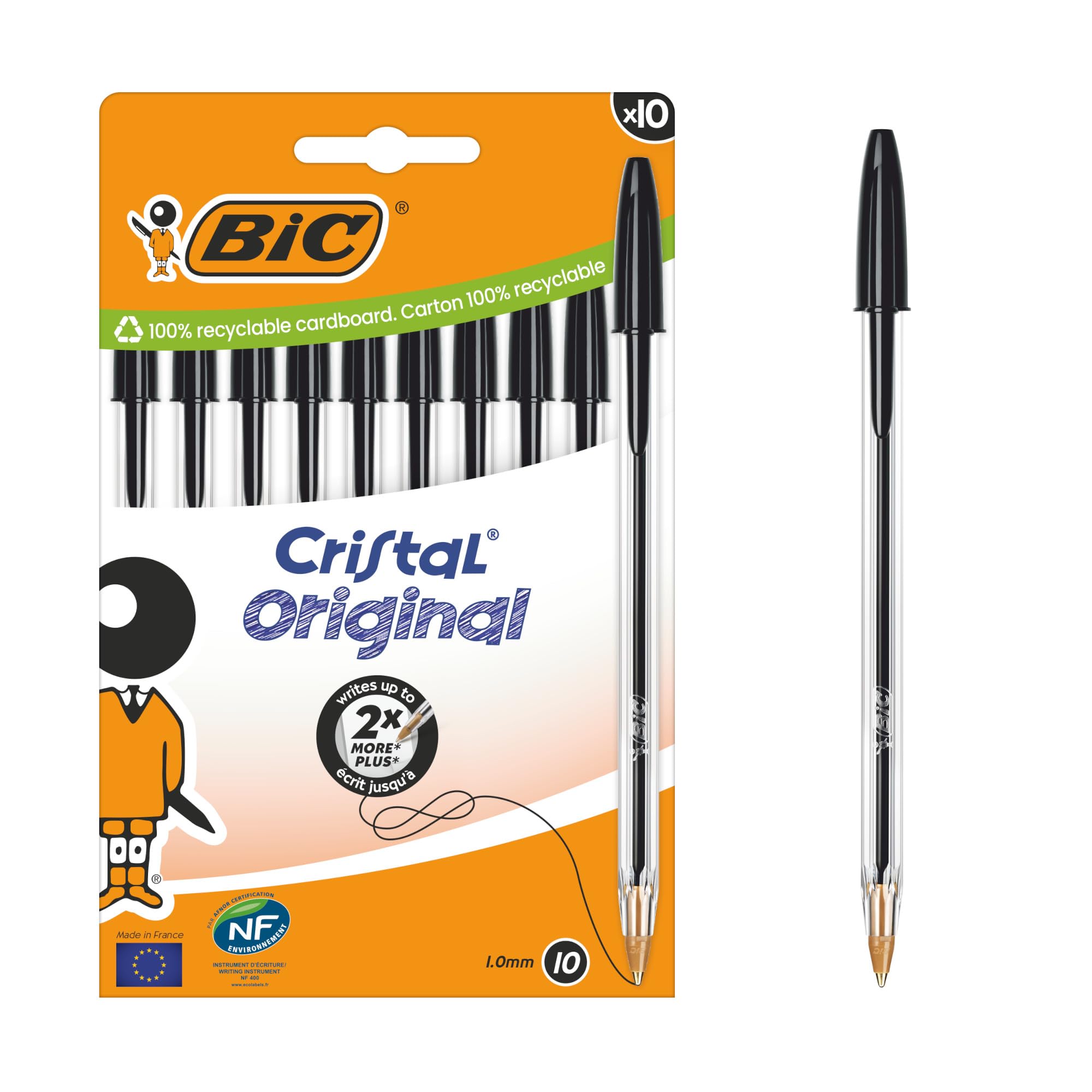 BIC Cristal Original Ballpoint Pens Medium Tip (1 mm) – Black, Box of 10 1
