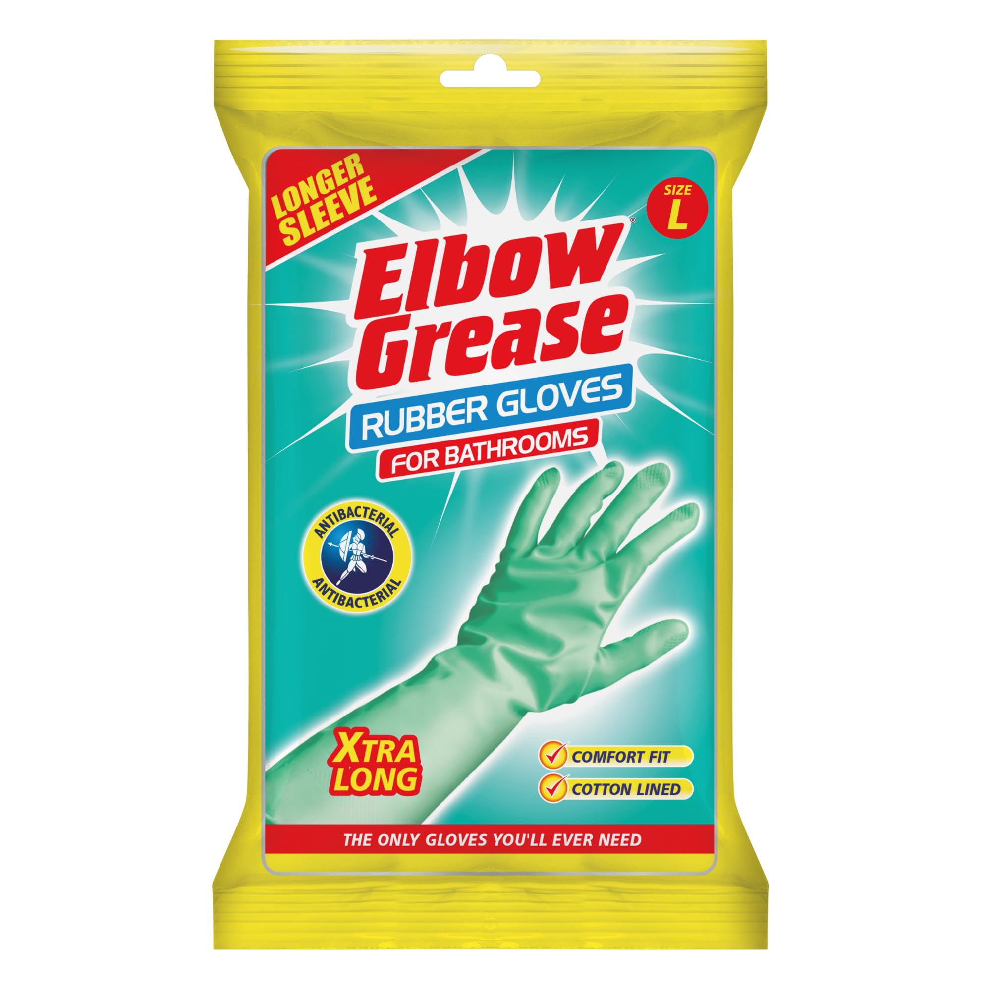 Elbow Grease Rubber Cleaning Gloves - Cotton Lined, Elbow Length, Antibacterial | Size L 1