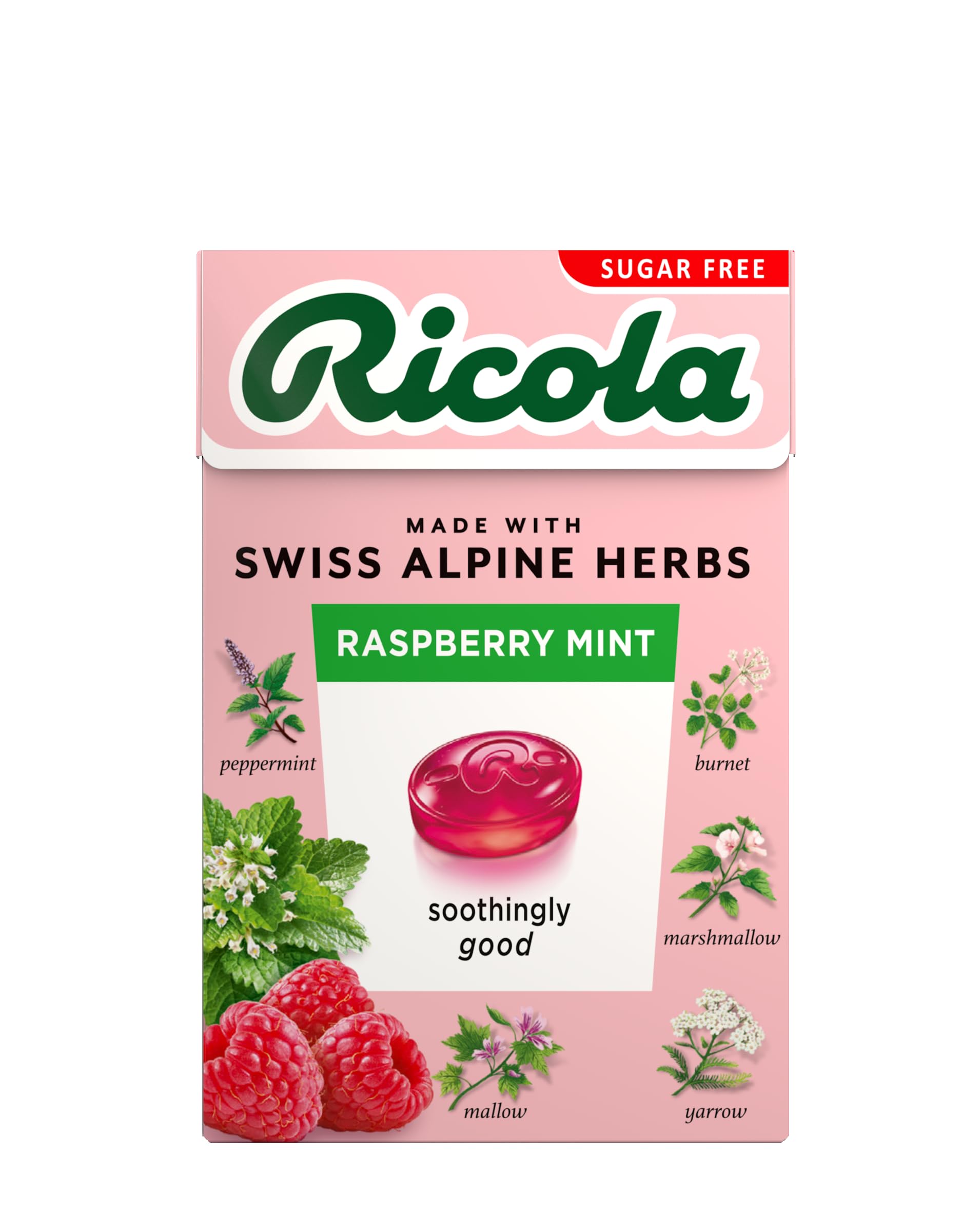 Ricola Raspberry Mint Sugar Free Herbal Sweets, 10-Pack Box (45g Each), Sweetened with Stevia, Vegan & Kosher 1