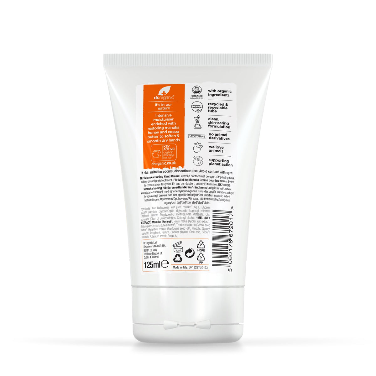 Dr. Organic Manuka Honey Hand & Nail Cream, Moisturising for Dry Hands - 2 x 125 ml