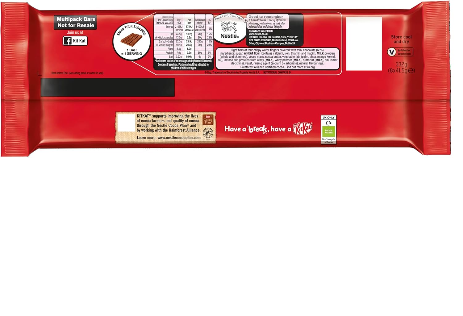 KitKat 4 Finger Milk Chocolate Bar Bumper Multipack, 8 x 41.5 g 5