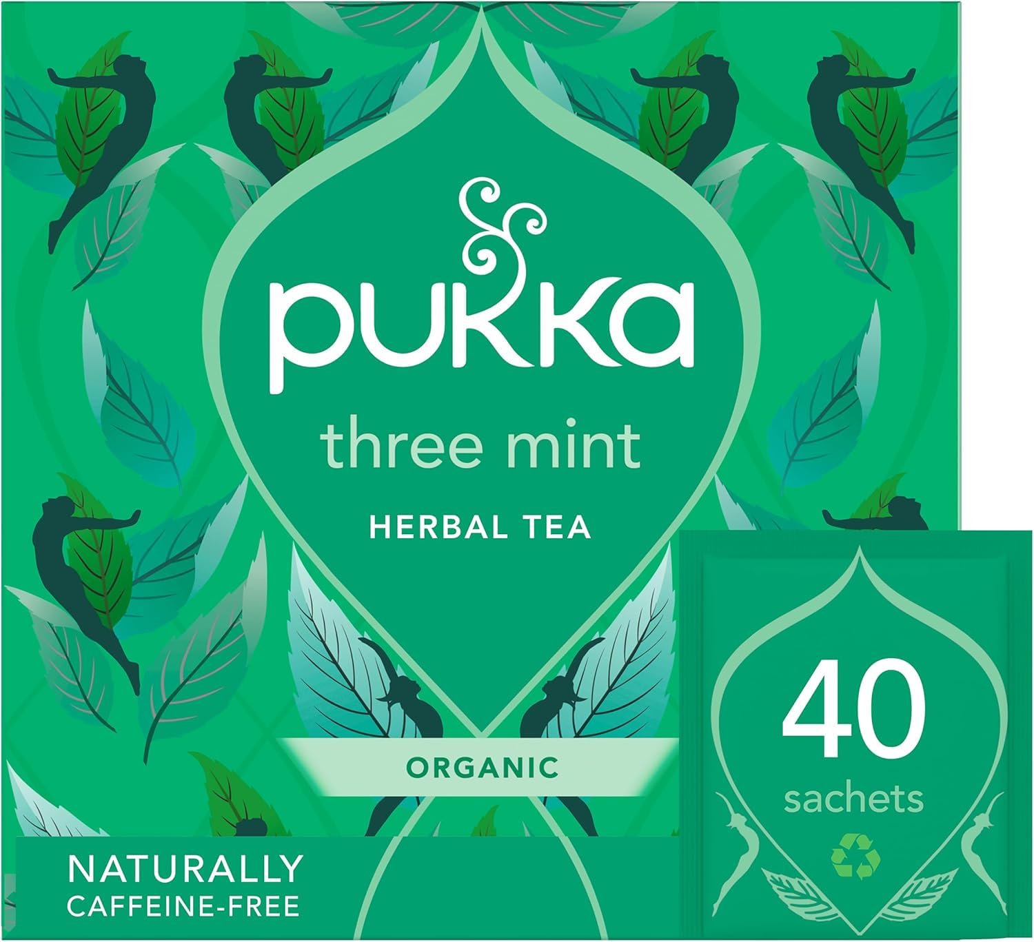 Pukka Herbs Three Mint Organic Herbal Tea - 40 Count Teabags | Caffeine-Free | Aids Digestion