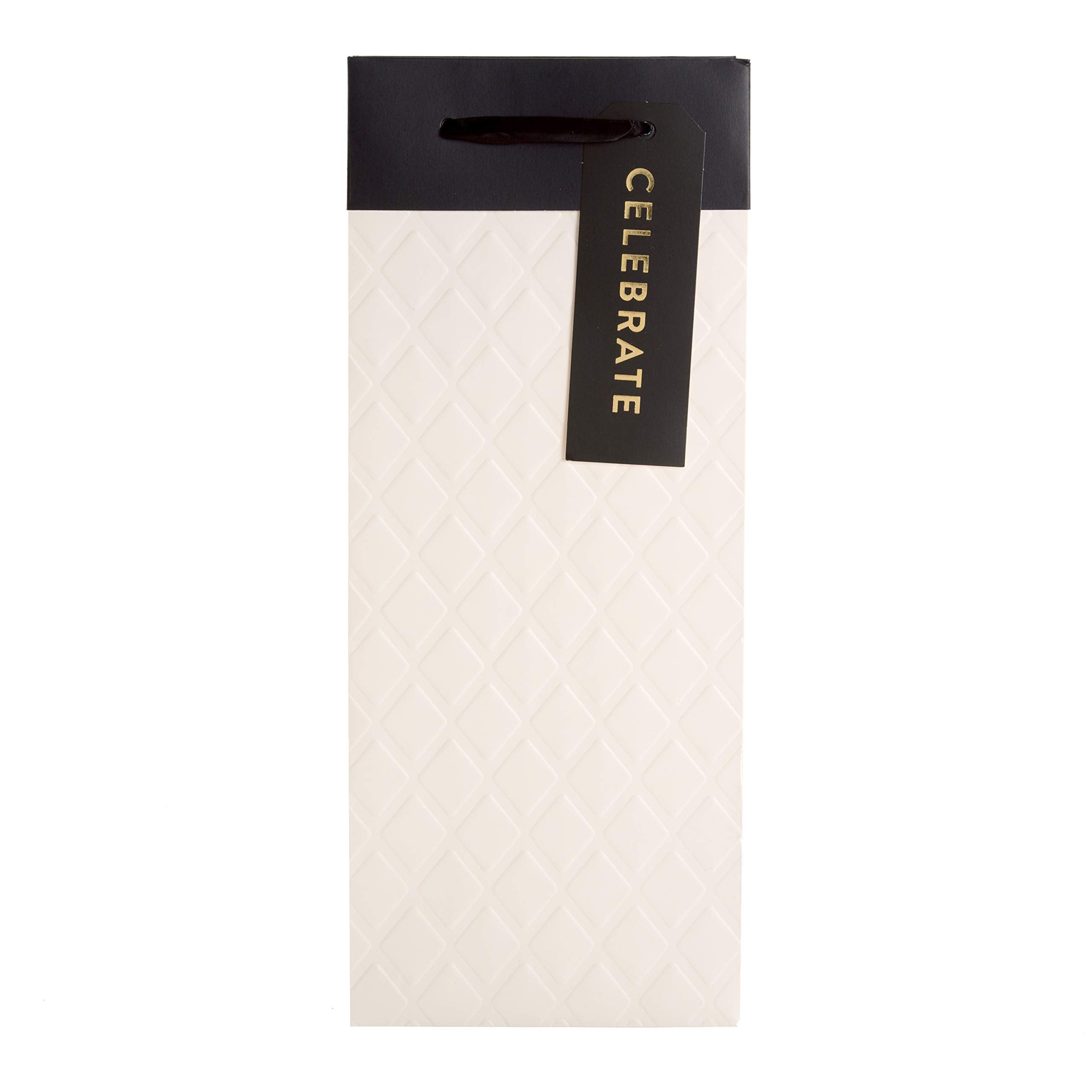 Hallmark Multi-Occasion Bottle Gift Bag - Quilted Ivory Embossed Design | 32.7cm x 13.3cm x 8.2cm
