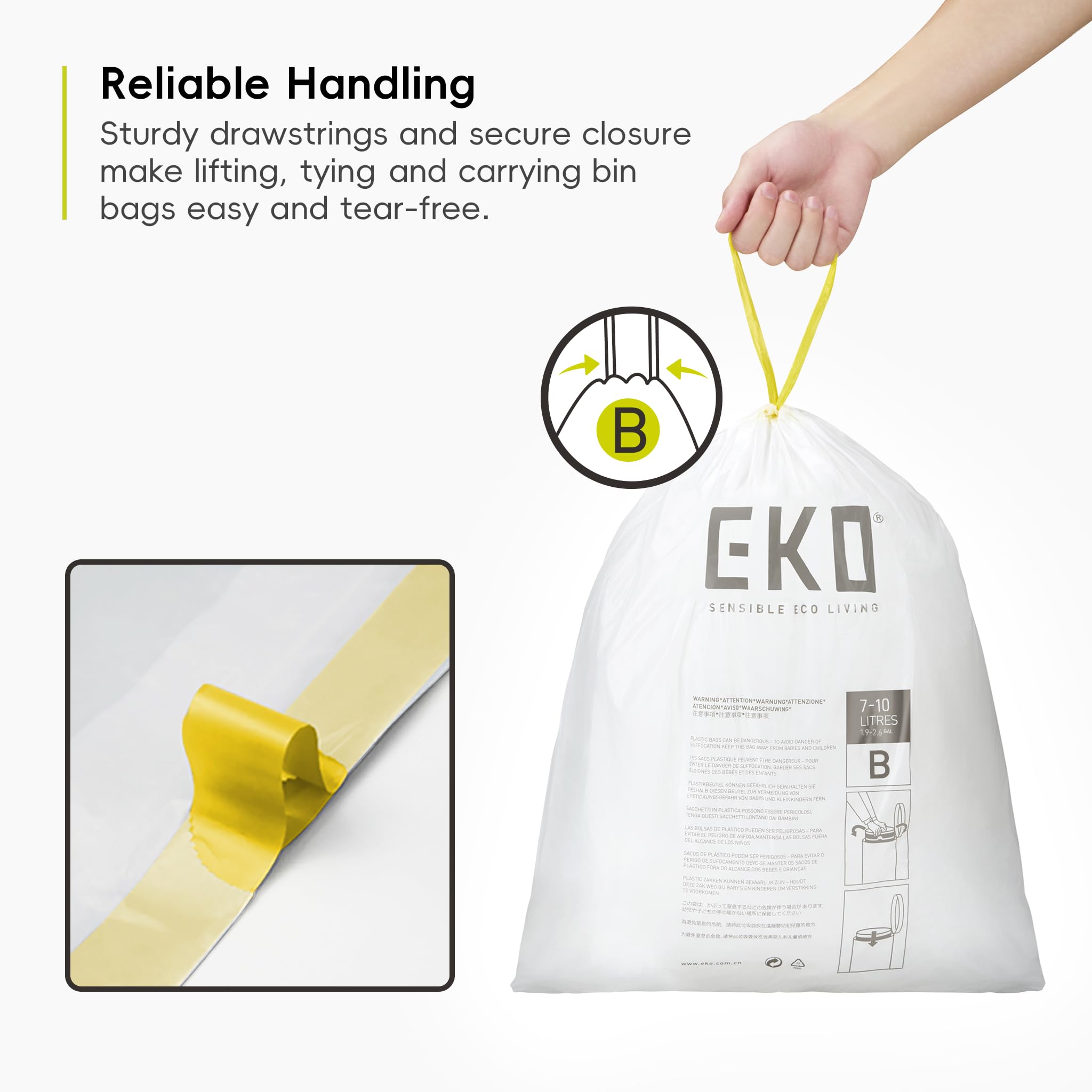 EKO Size B Bin Liners - Extra Strong, Drawstring Tie Handles | 7-10 Litre Capacity | 25 Count 4