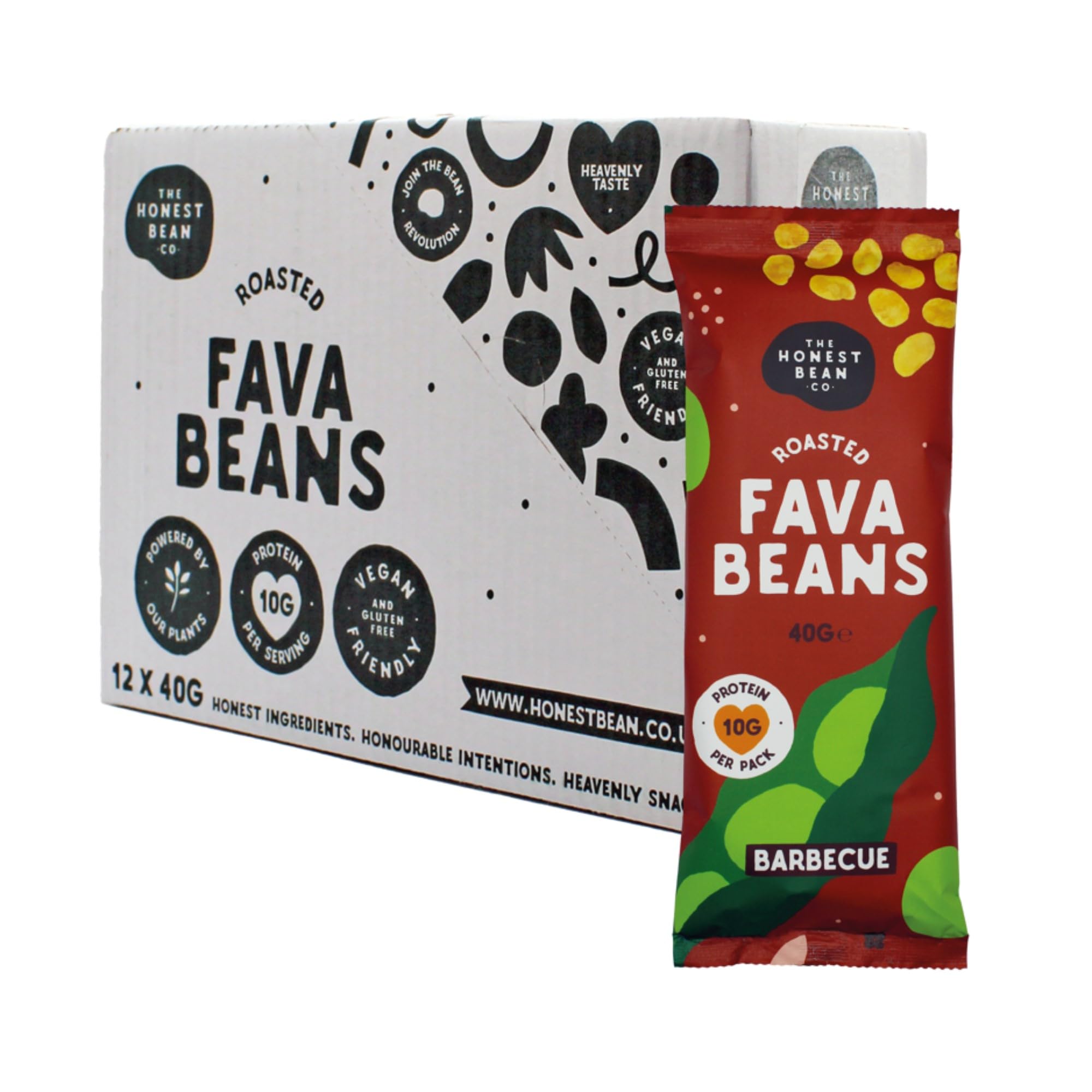 The Honest Bean Co Roasted Fava Bean BBQ - High Protein Vegan Snack | 40g Pack of 12