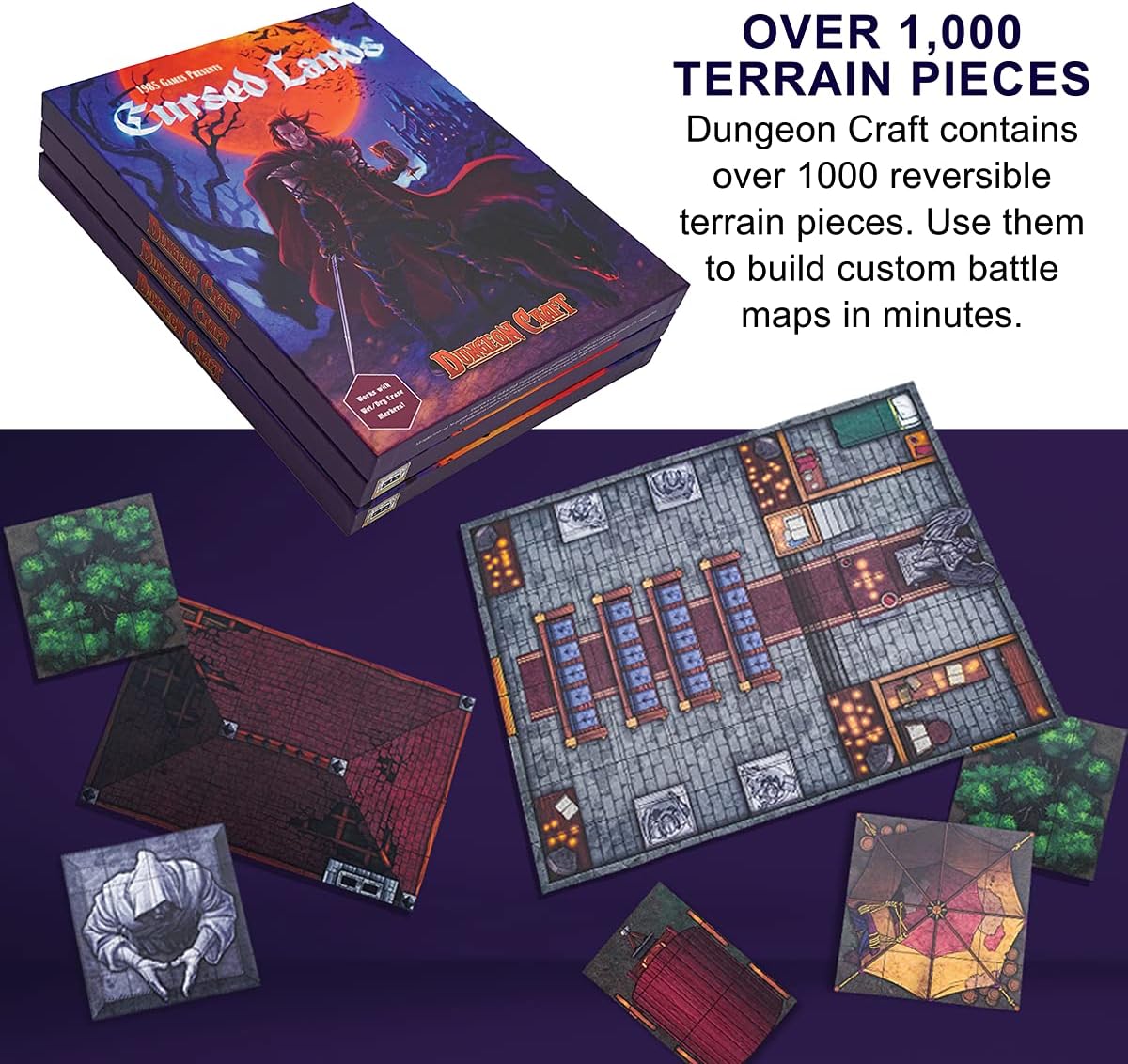 Dungeon Craft Cursed Lands Board Game - 1000+ Reversible Terrain Tiles for D&D Curse of Strahd