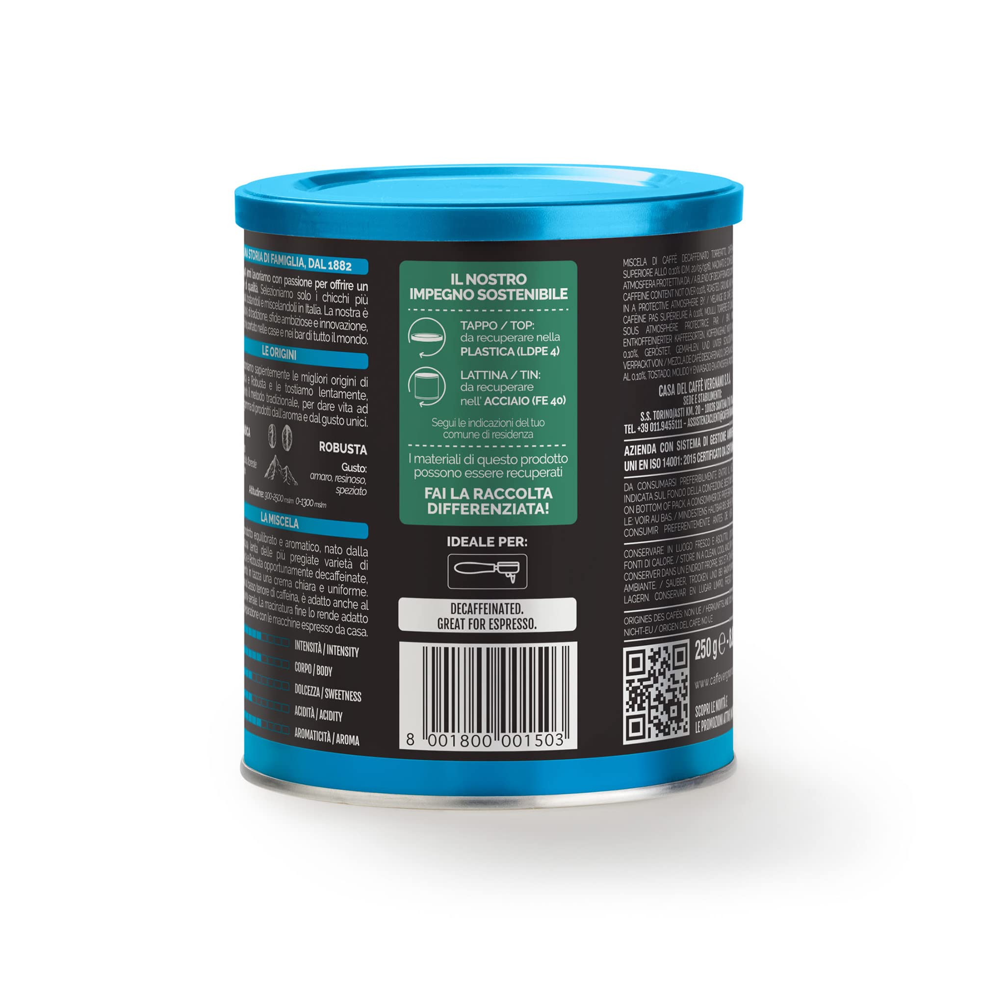 Caffè Vergnano 1882 Decaffeinato Ground Coffee - 250g Tin