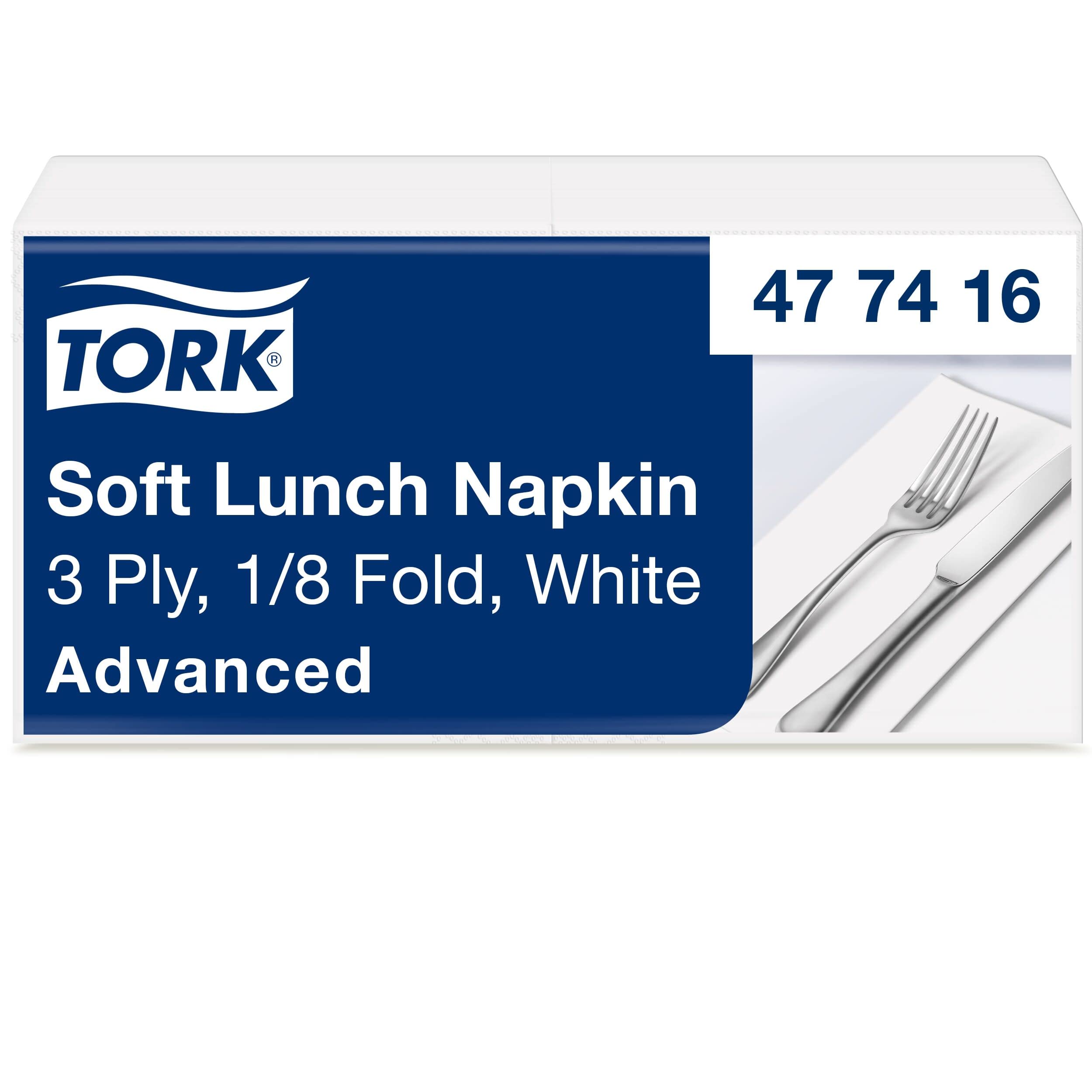 Tork White Soft Lunch Napkin - 3-Ply, 1/8 Fold, 33 cm x 33 cm, 4 x 150 Count 1