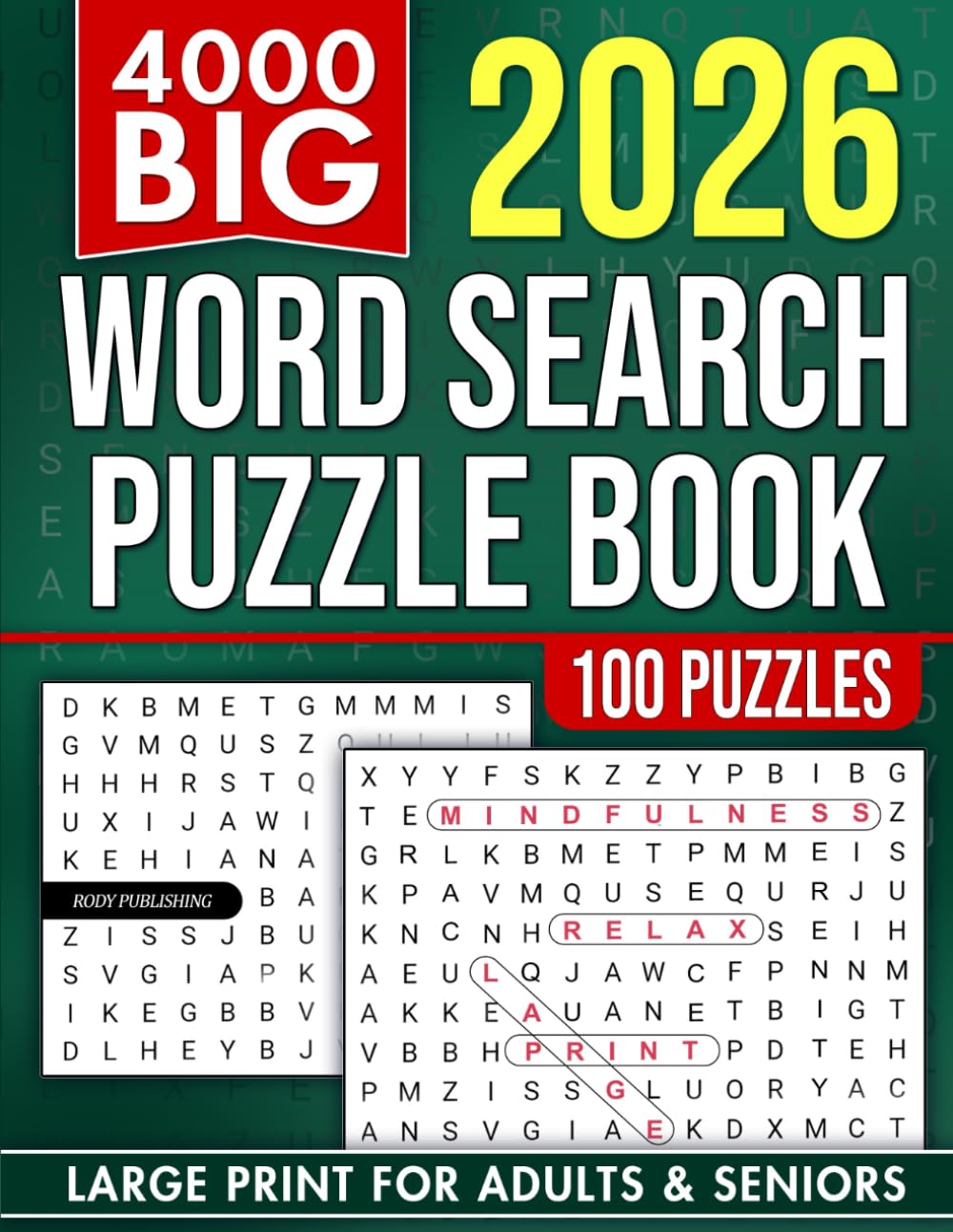 Rody Publishing 4000 Big Word Search Book for Adults and Seniors - 100 Puzzles | Large Print