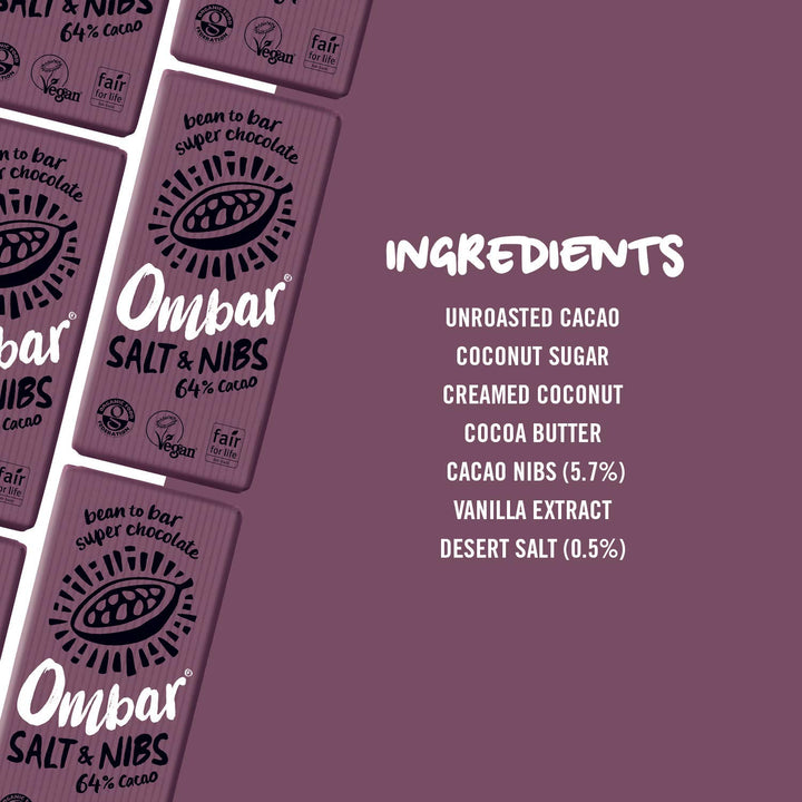Ombar Salt & Nibs 64%, Vegan, Organic, Fair Trade Chocolate Bar