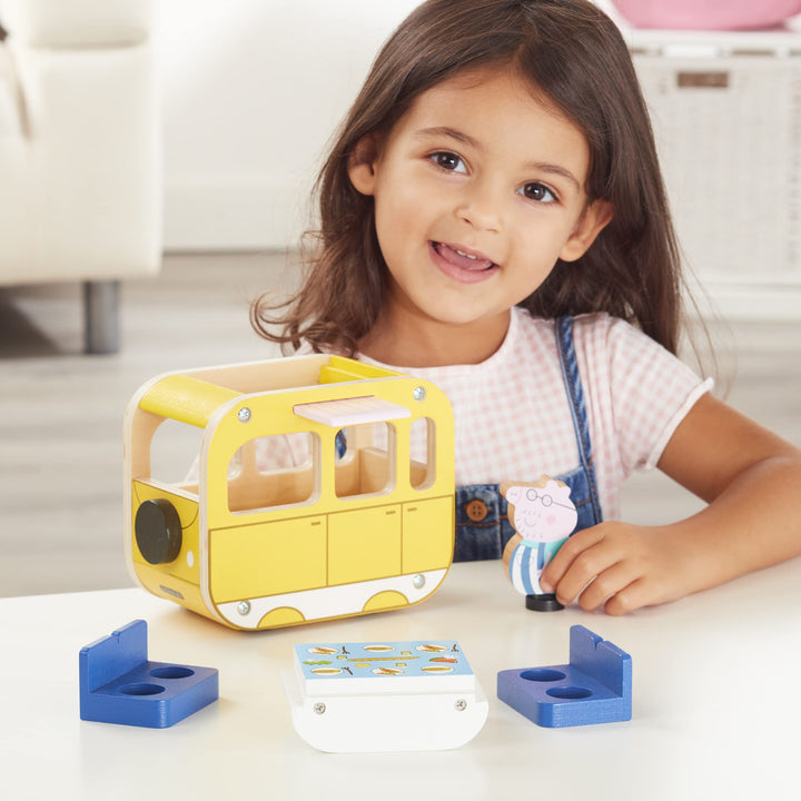 Peppa Pig Wooden Campervan - Push Along Toy with Daddy Pig Figure