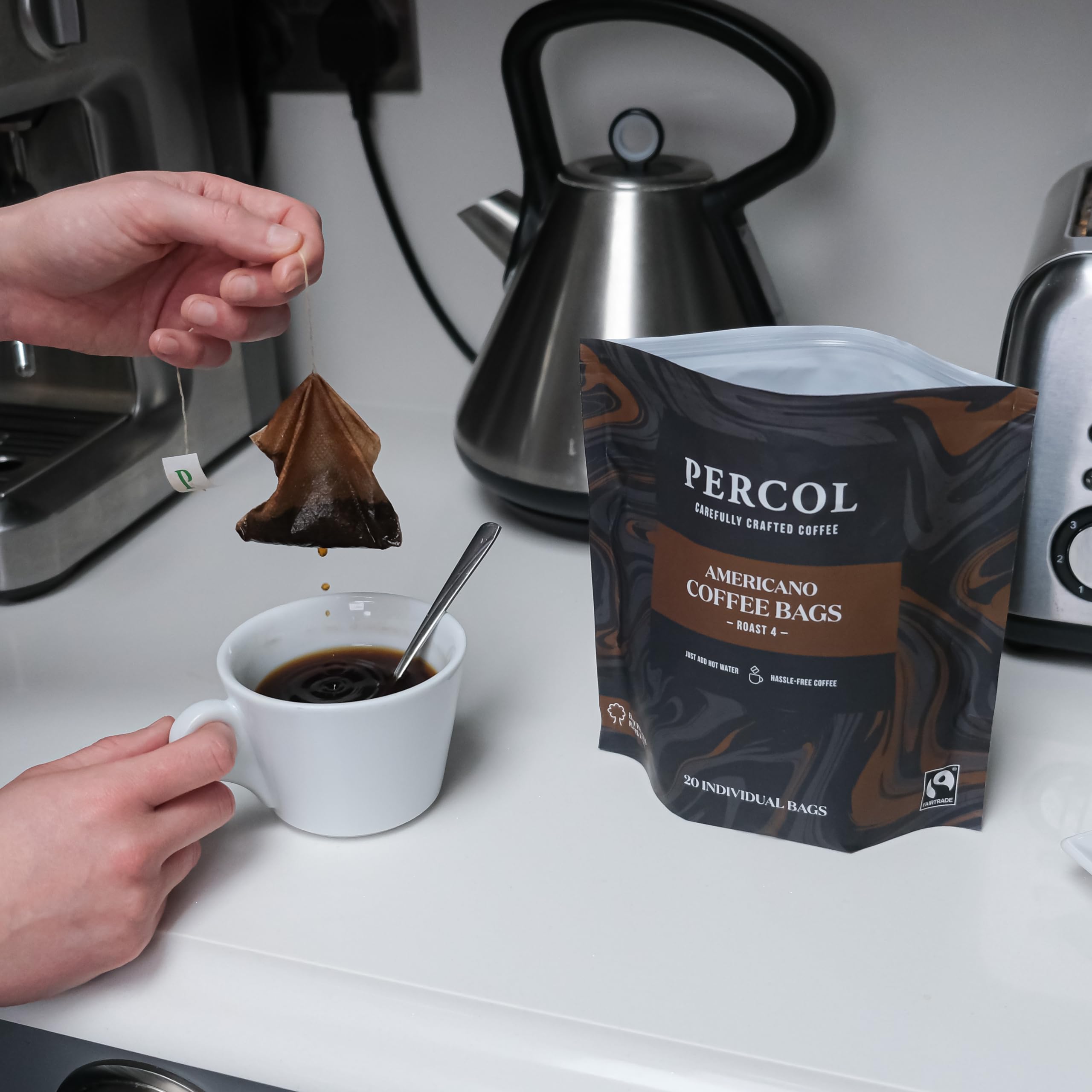 Percol Americano Loose Packed Ground Coffee Bags (80x8g) - Medium Roast Fairtrade Arabica
