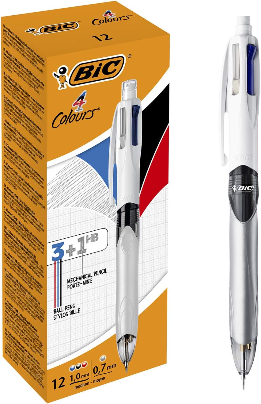 BIC 4 Colours Multifunctional Ballpoint Pen and HB Pencil Combo - Set of 12 - All in One Writing Instrument with Built in Eraser 1