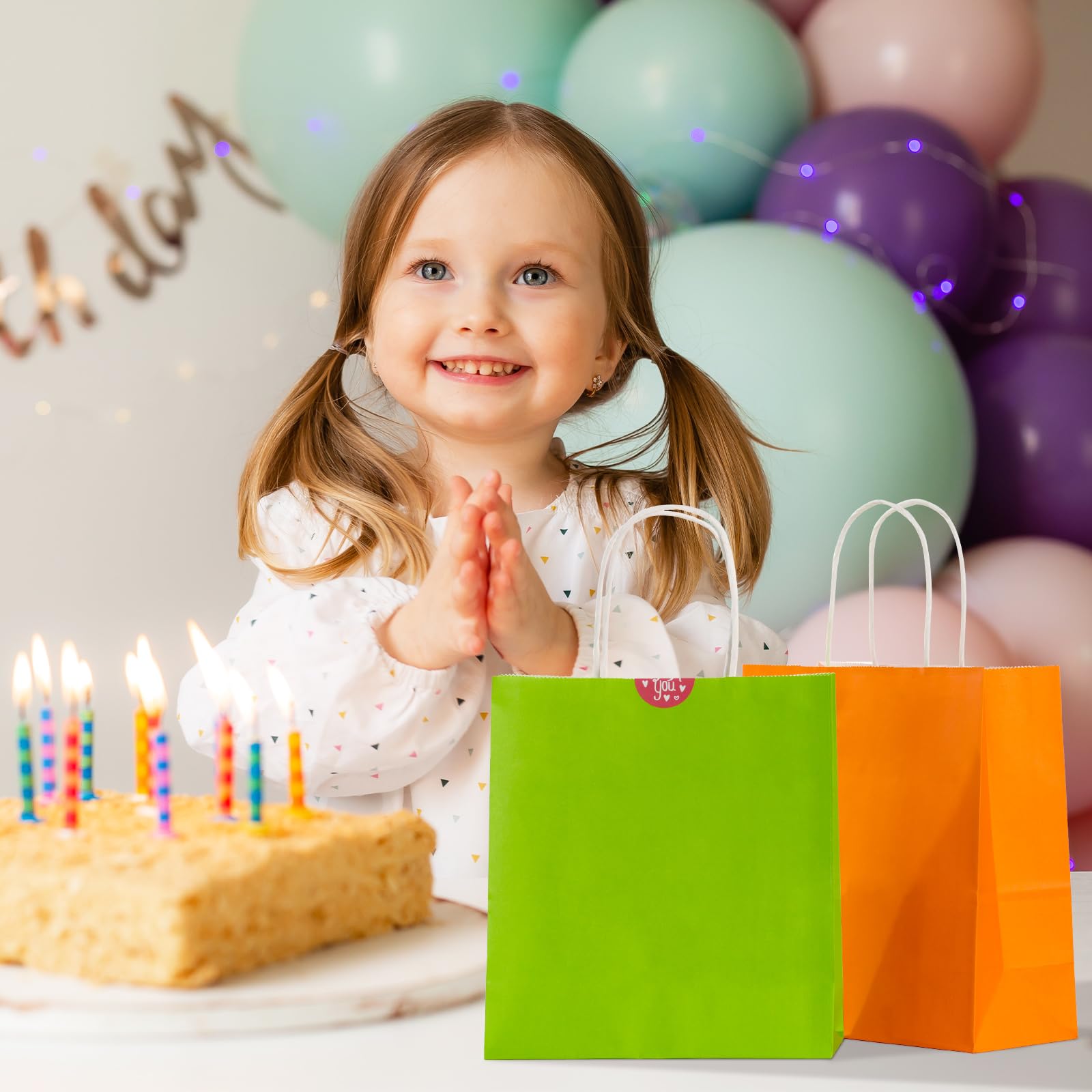Parmedu Small Paper Gift Bags with Handles - 30 Pack, 8.7"x3.5"x7.9", Colorful Party Bags 6