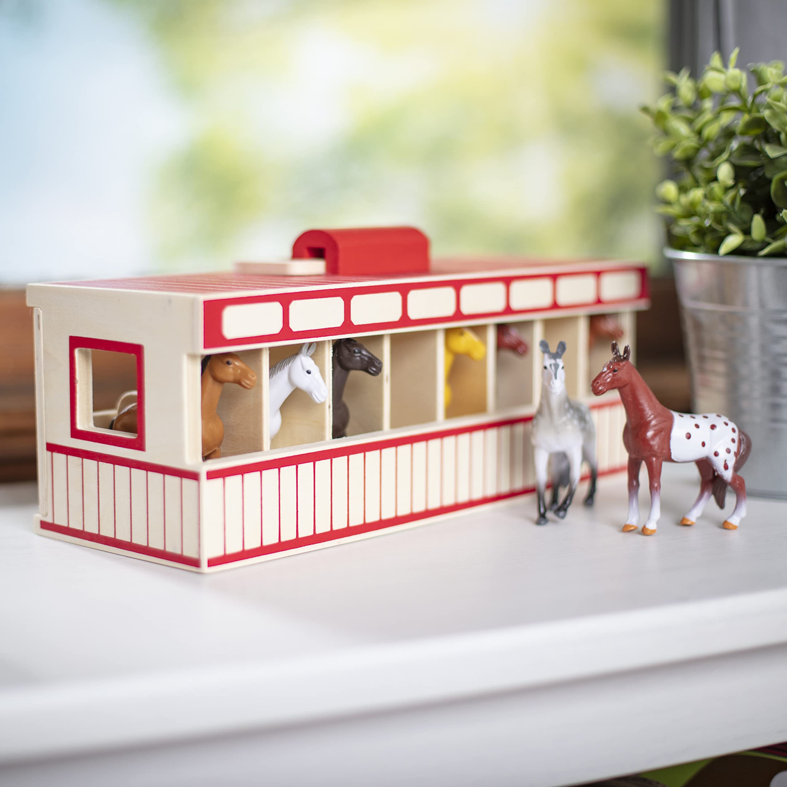 Melissa & Doug Take-Along Show-Horse Stable Playset - Wooden Pretend Play Toy with 8 Horses, Ages 3+ 10