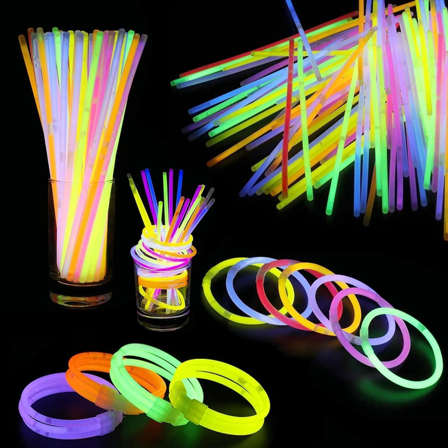 SHATCHI 200Pcs Glow Sticks with Connectors 8" Neon Party Kit for Bracelets, Necklaces, Rings – Halloween, Rave, Birthday, Camping 1