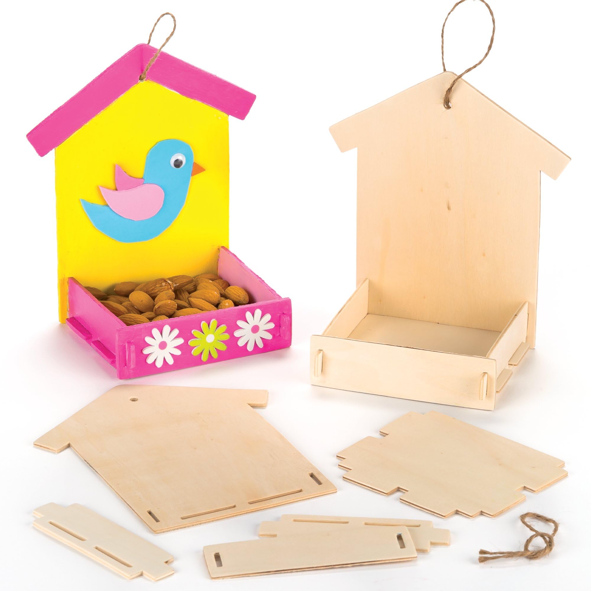 Baker Ross Mini Wooden Bird Feeder Kits - Paintable Craft Set | Pack of 3 | Customizable