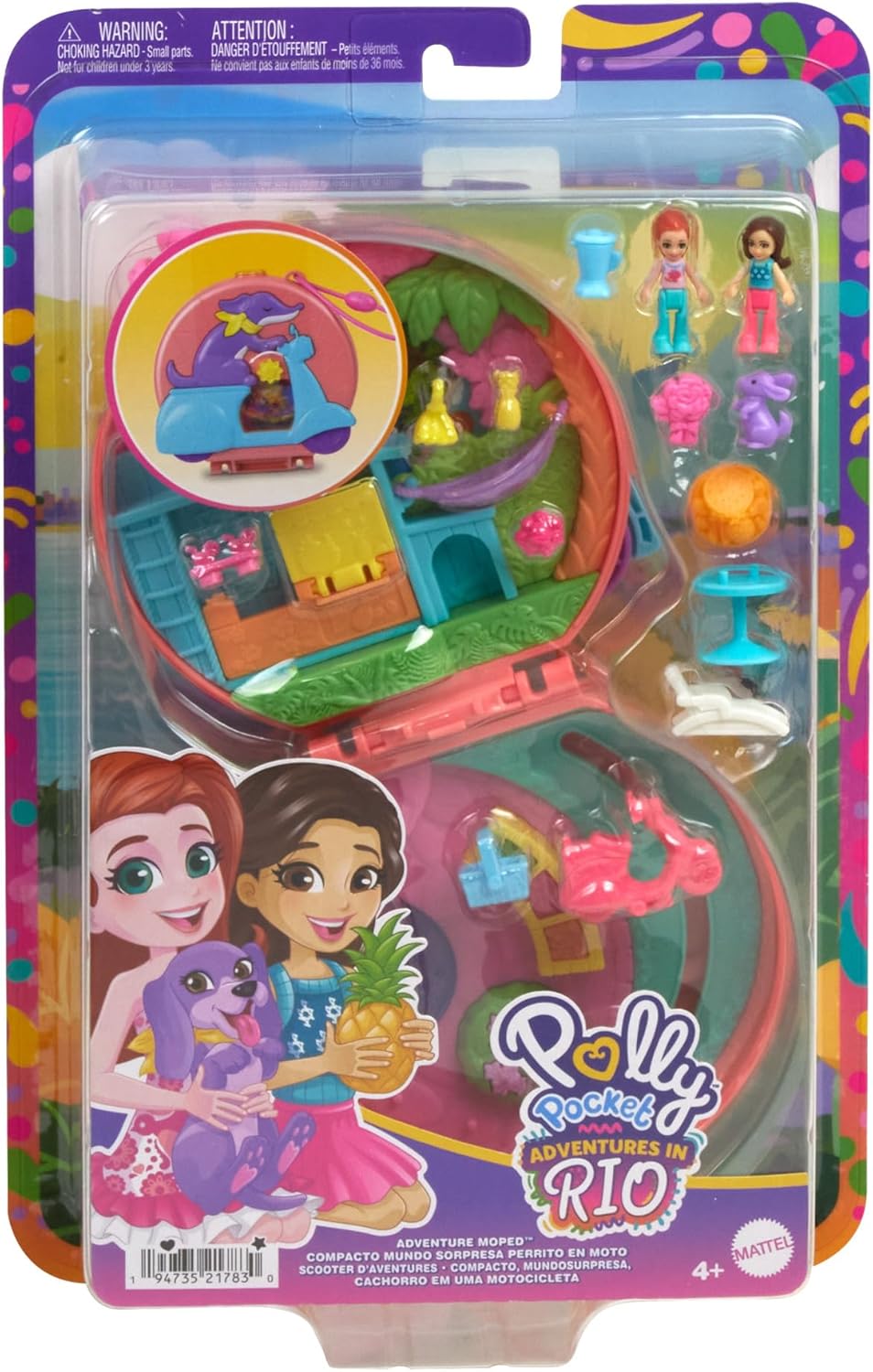 Polly Pocket Adventure Moped Compact - Doll Playset with 2 Micro Dolls & Puppy Pet, Ages 4-10