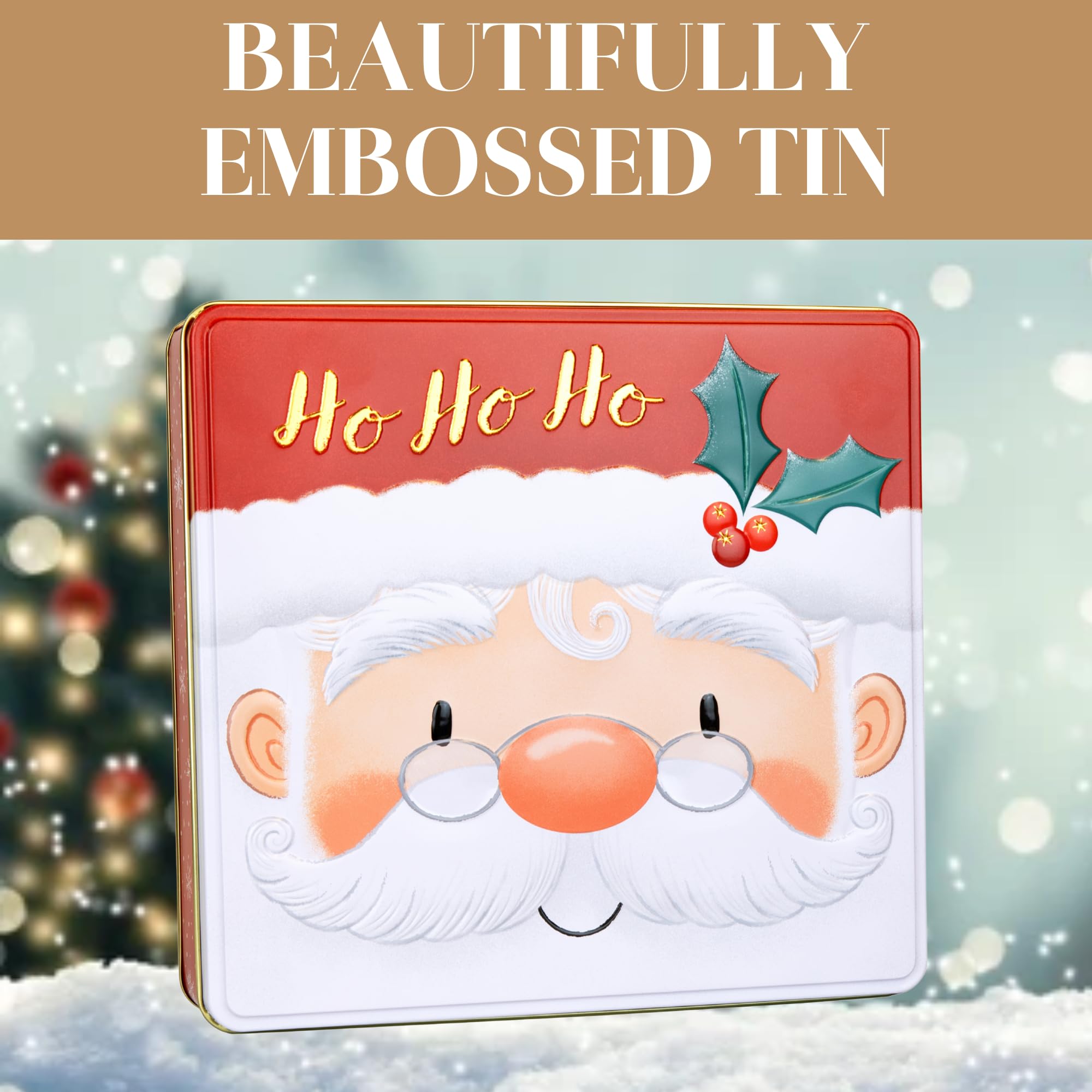 The Silver Crane Co. Santa Belgian Biscuits Square Tin - Christmas Chocolate Biscuit Gift Set 8