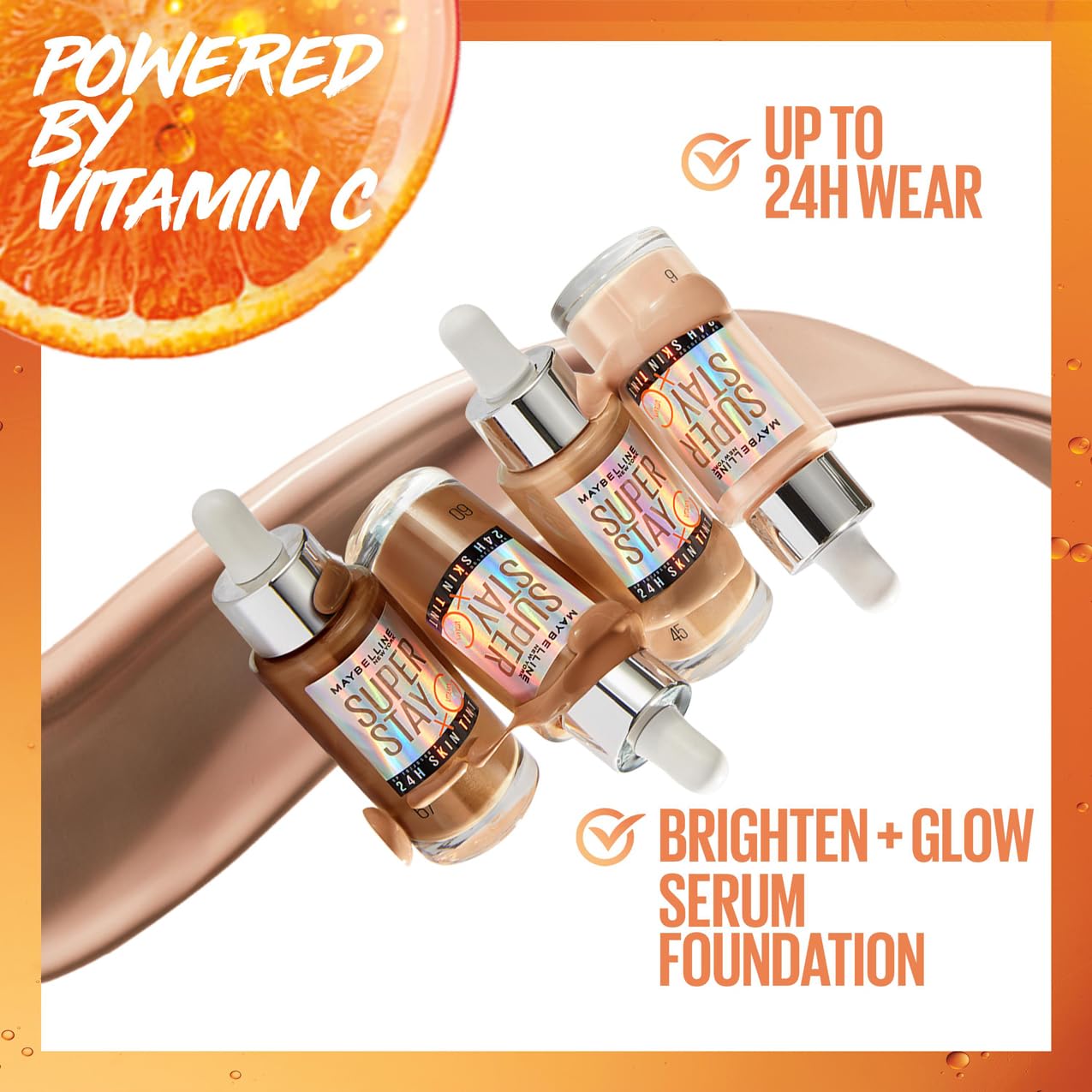 Maybelline Super Stay Skin Tint Foundation with Vitamin C - Shade 45, Vegan Formula, 24H Wear 5